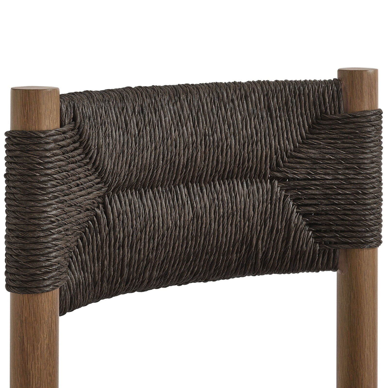 Textured dark woven rattan backrest in a walnut tone finish showcasing the rich pattern and tight weave || EEI-6982-WAL || swatch_studio