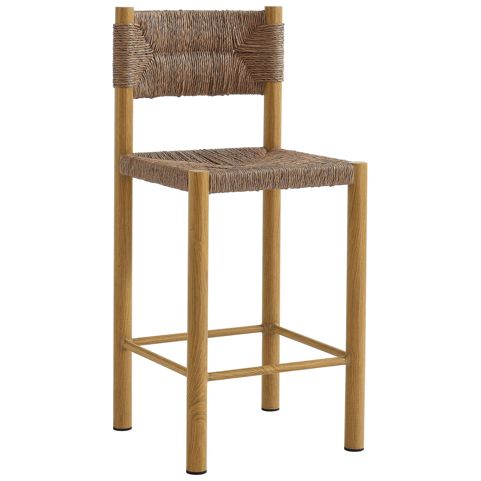 Parkland counter stool showcases airy woven rattan seat and clean-lined natural wood-look frame || EEI-6983-NAT || front_angle_studio
