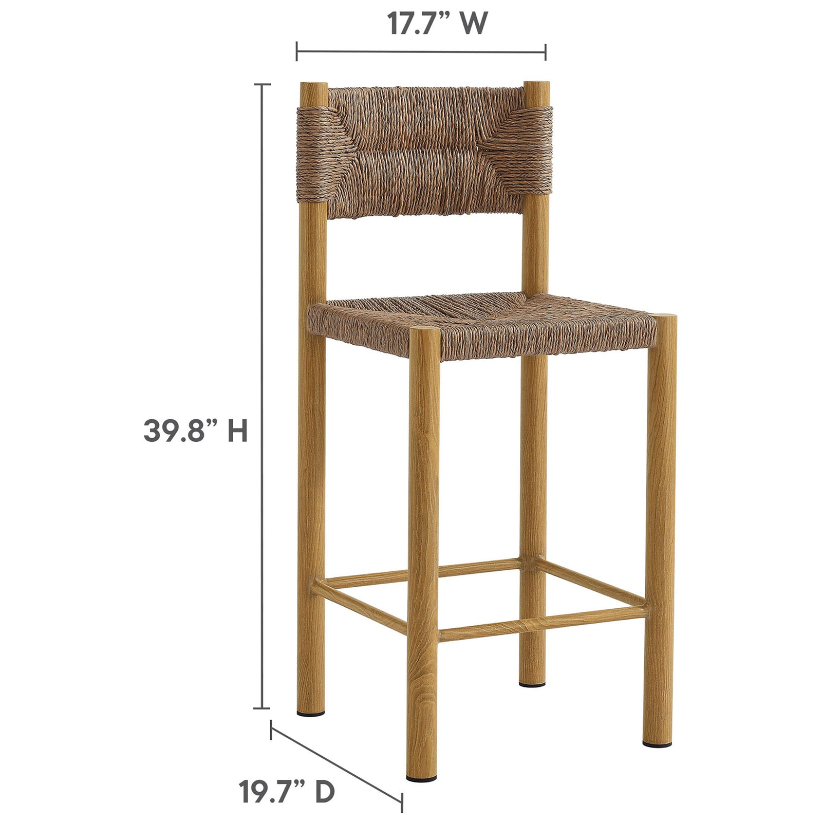 Counter stool with clearly labeled width, depth, and height measurements for easy fit in your space || EEI-6983-NAT || dimension_studio