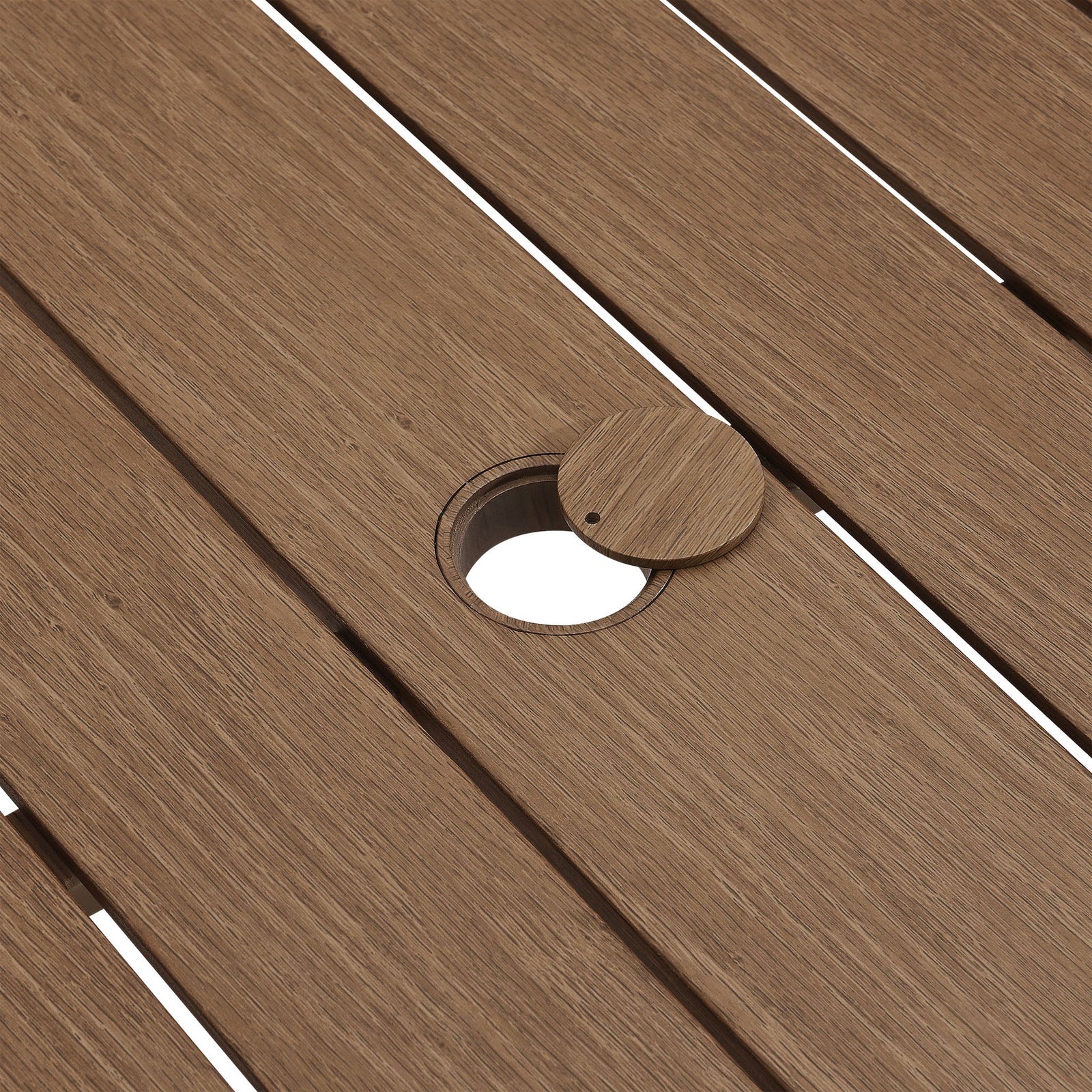 Slatted walnut tabletop with umbrella cap detail and smooth, easy-care wood-grain finish || EEI-6985-WAL || detail_studio