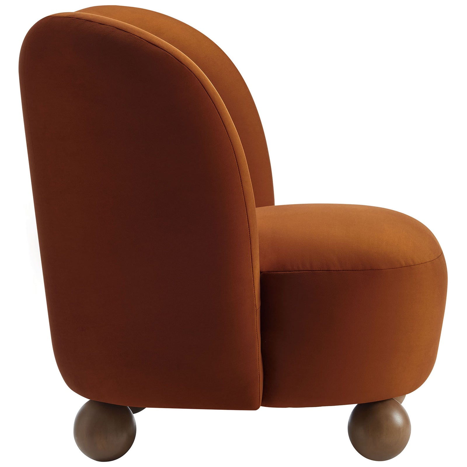 Low-profile silhouette with smooth velvet upholstery and sculpted backrest || EEI-6990-RUS-WAL || side_studio