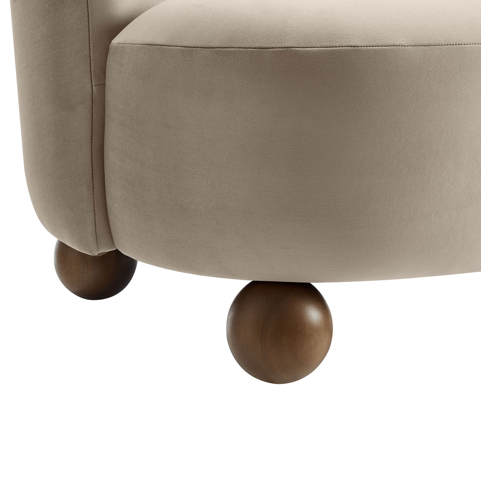 Rounded wooden ball feet and tailored velvet upholstery || EEI-6990-TAU-WAL || leg_studio