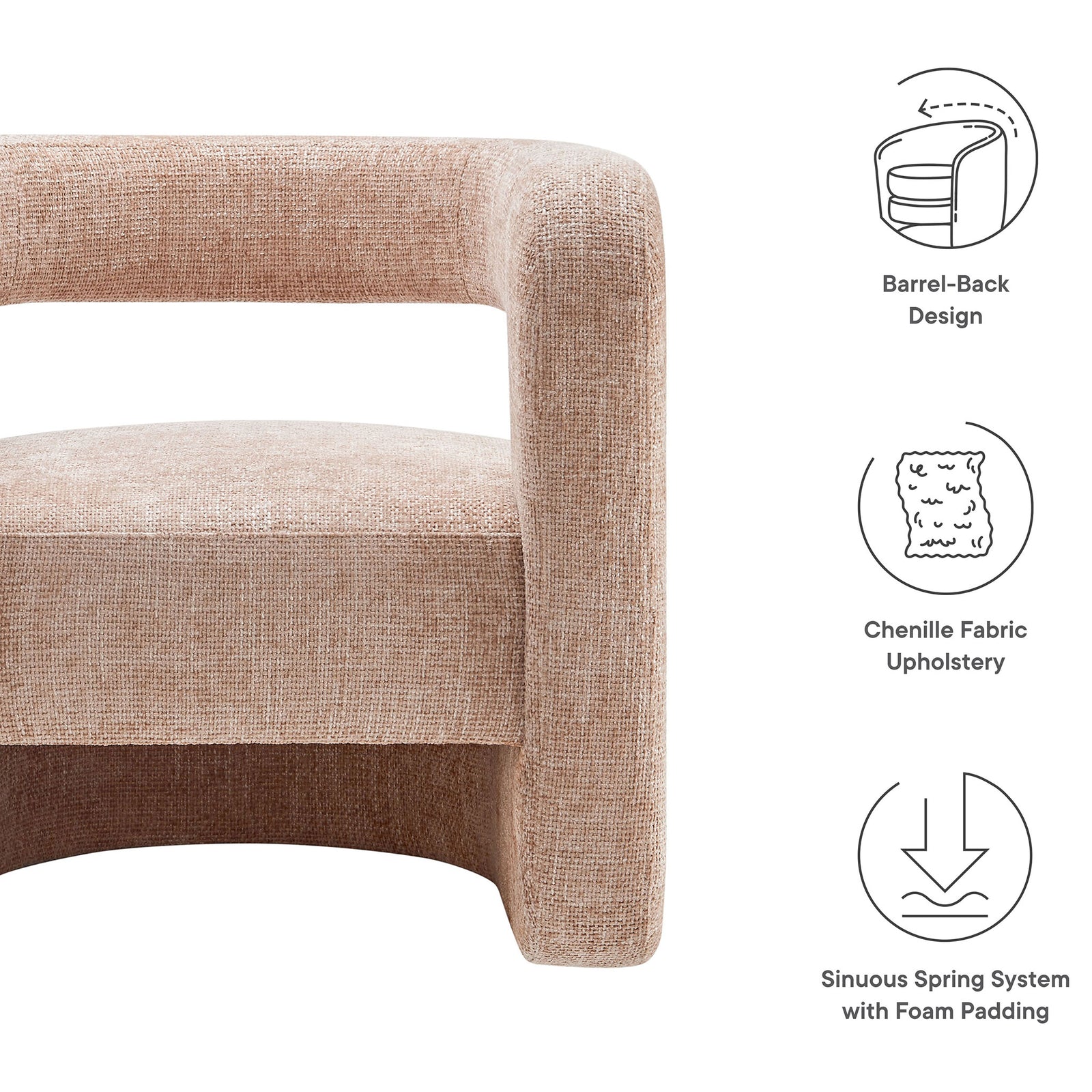 Barrel-back chair with chenille upholstery and supportive sinuous spring seat. || EEI-6991-BLS || callout_studio