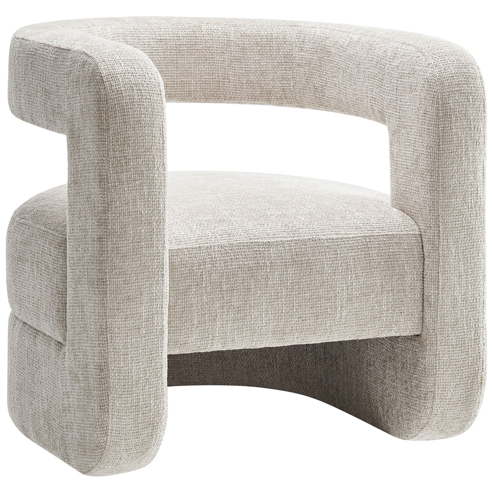 Sculptural u-shaped accent chair with thick rounded arms and cozy, textured chenille upholstery || EEI-6991-DOV || front_angle_studio