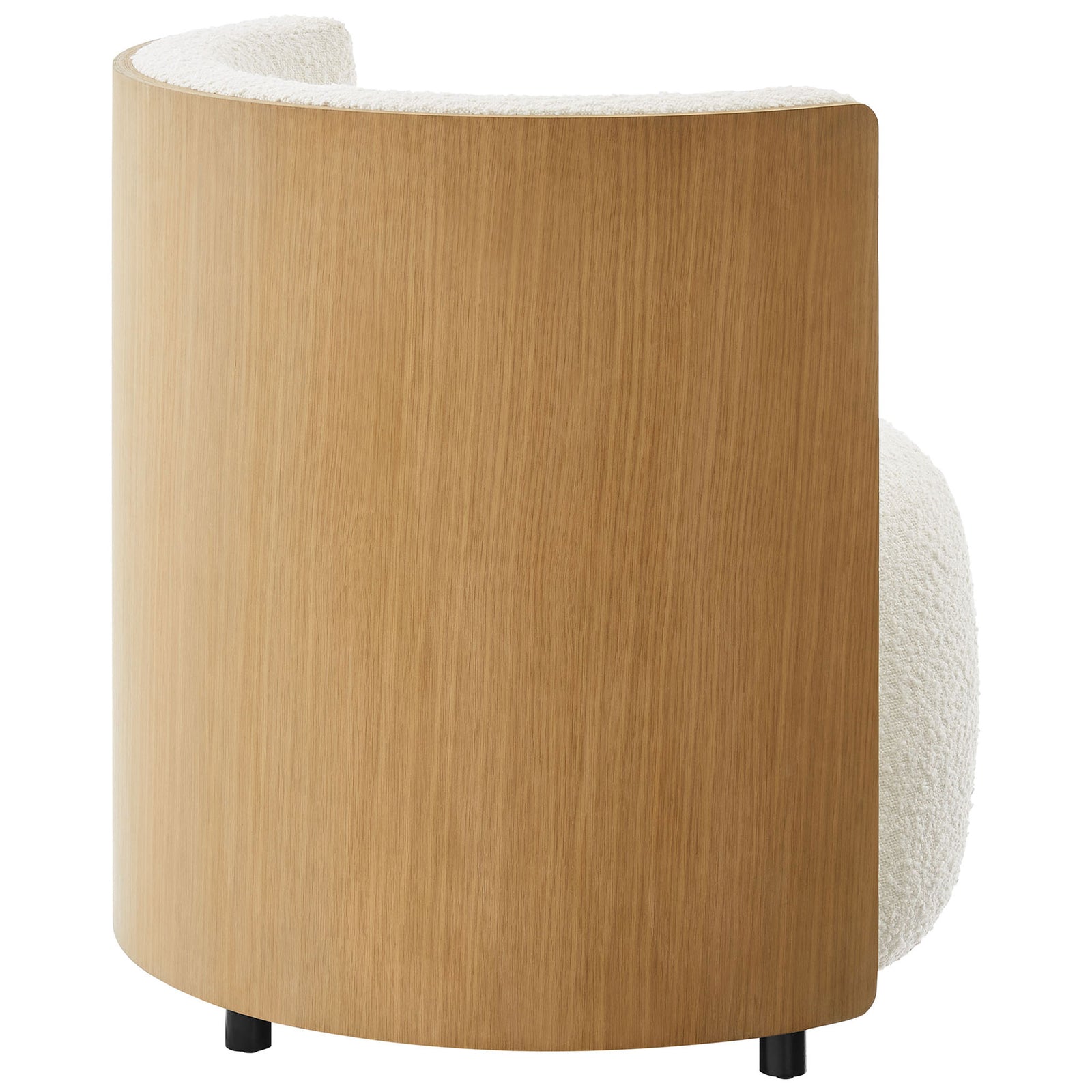 Smooth curved bentwood back in a natural veneer adds organic contrast to the boucle upholstery || EEI-6994-NAT-IVO || back_studio