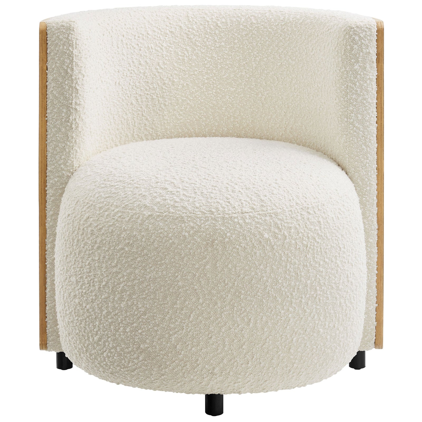 Cozy ivory boucle barrel chair with plush round seat and armless silhouette || EEI-6994-NAT-IVO || front_studio
