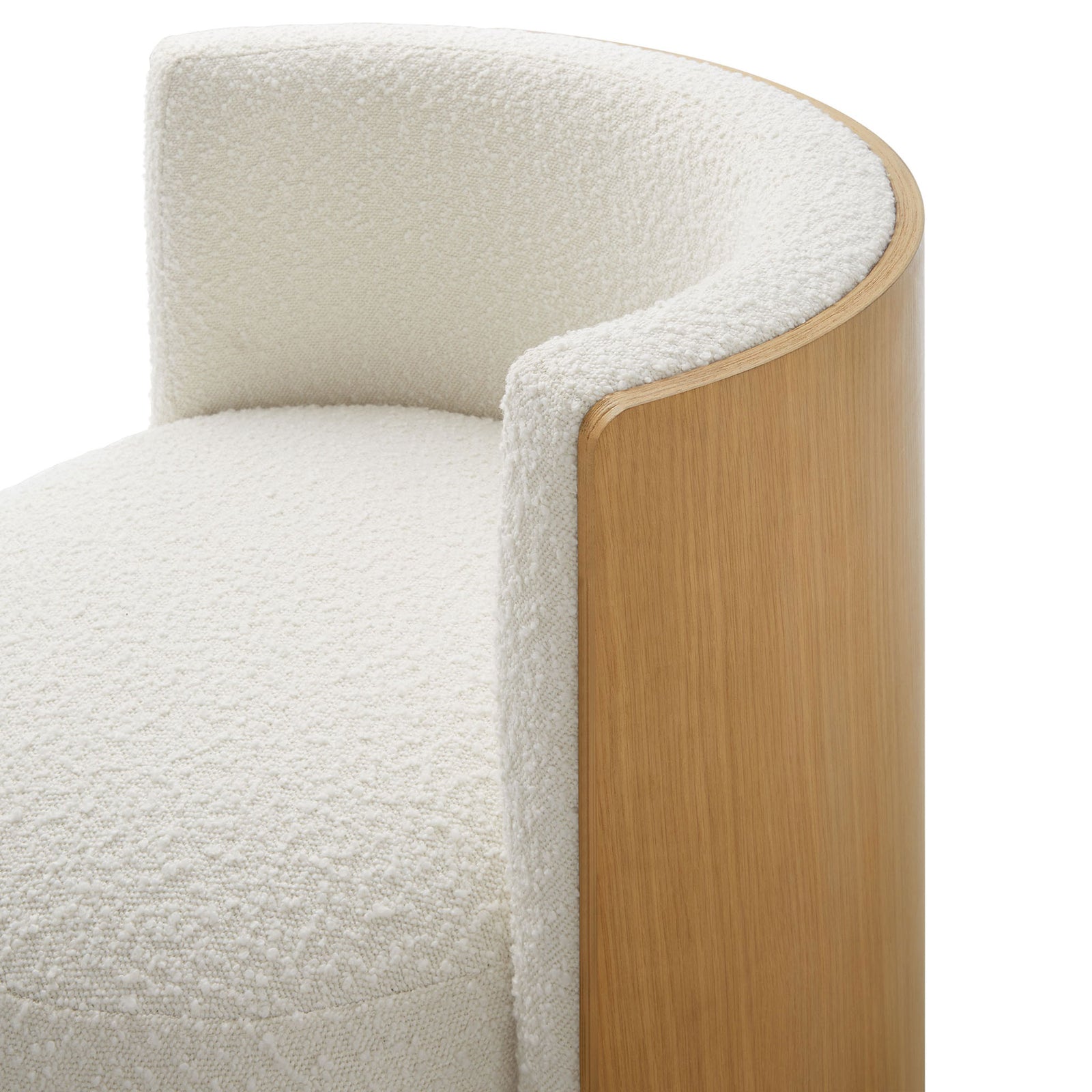 Plush ivory boucle meets finely finished bentwood edge for a refined touch || EEI-6994-NAT-IVO || detail_studio