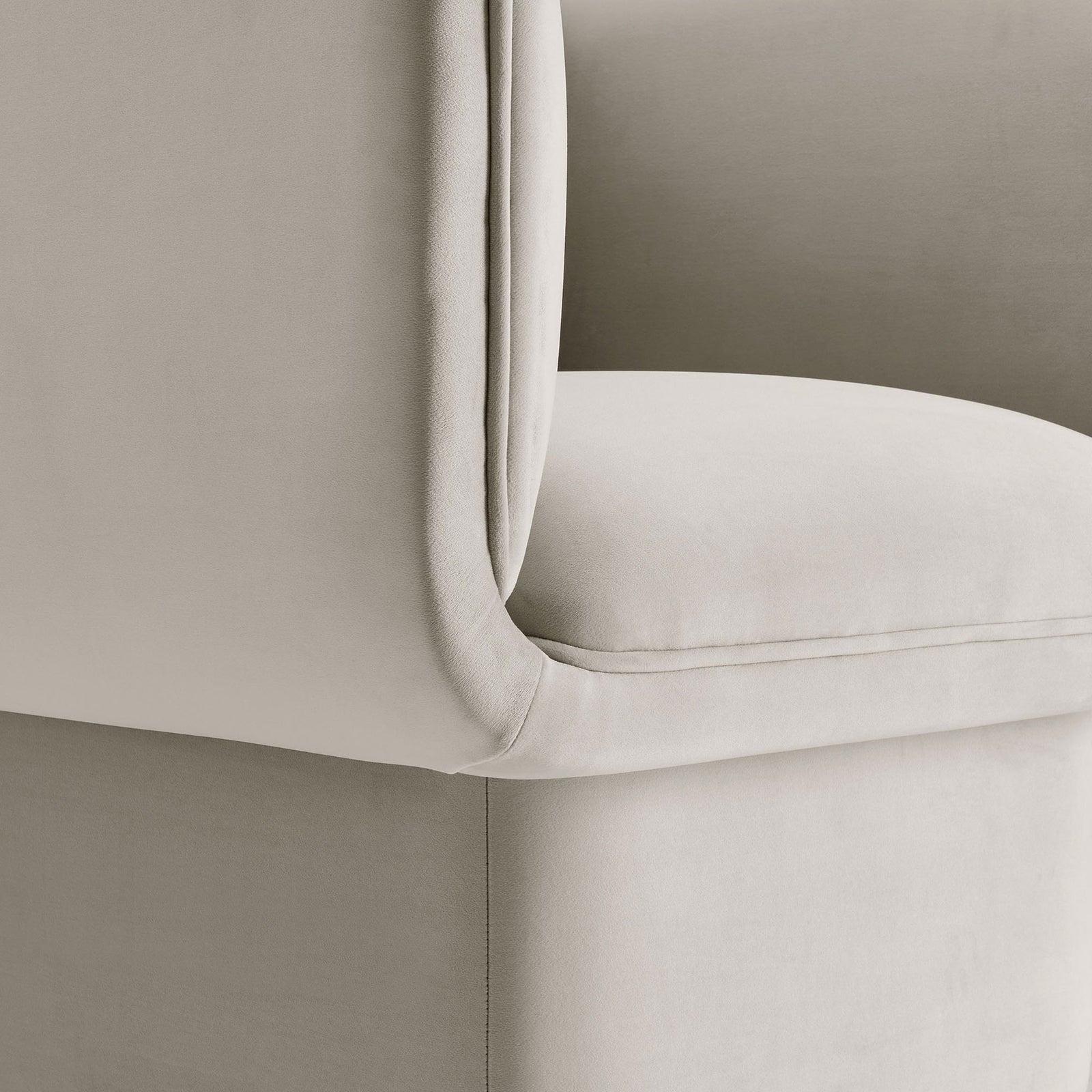 Tailored French piping highlights the smooth almond performance velvet and meticulous craftsmanship || EEI-6995-ALM || detail_studio