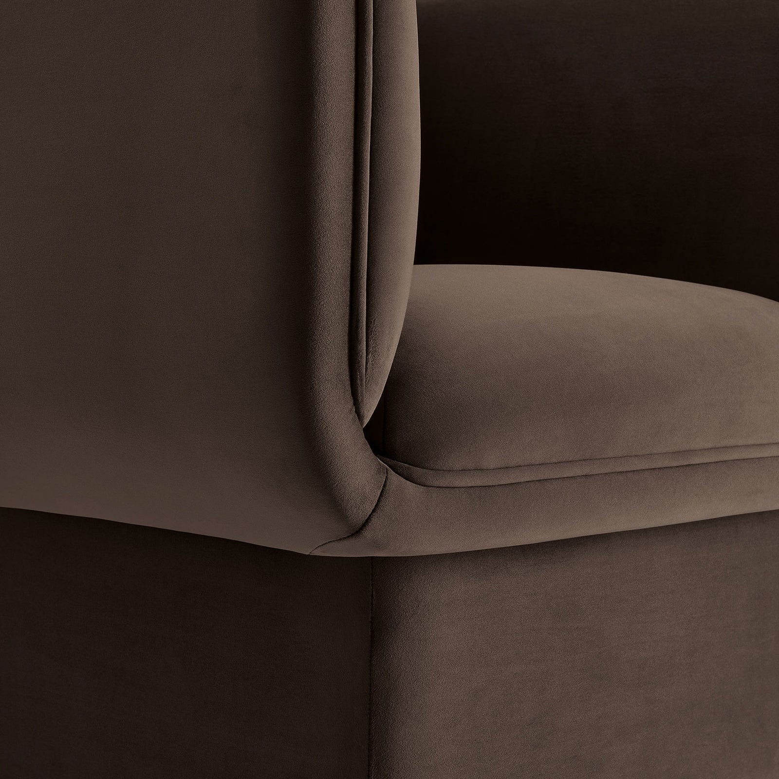 Crisp French piping and precise stitching in rich chocolate performance velvet || EEI-6995-CHB || detail_studio