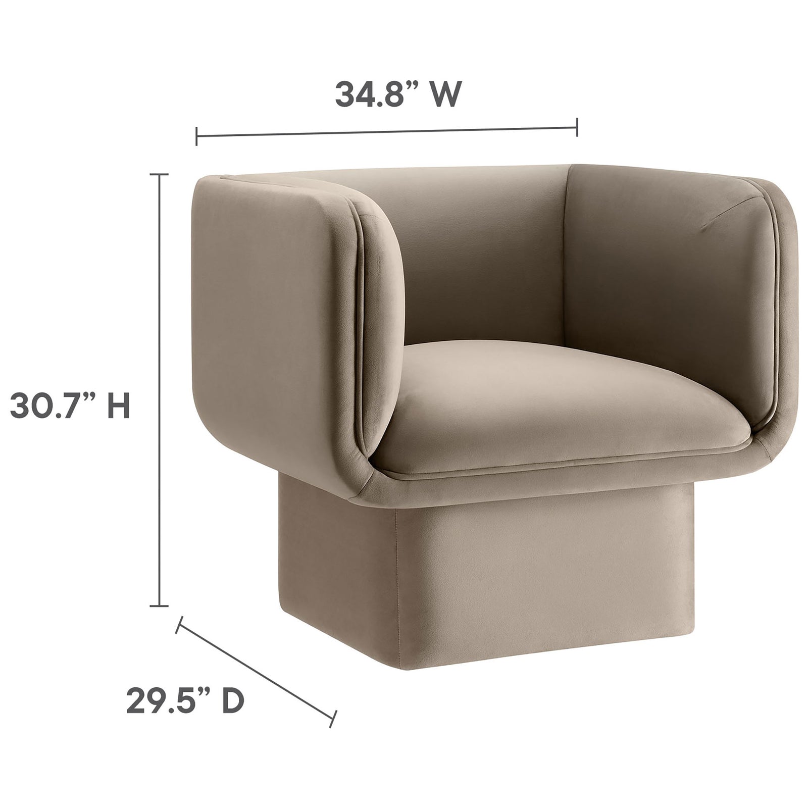Compact, room-friendly footprint with generous seat proportions for lounge-worthy support. || EEI-6995-TAU || dimension_studio
