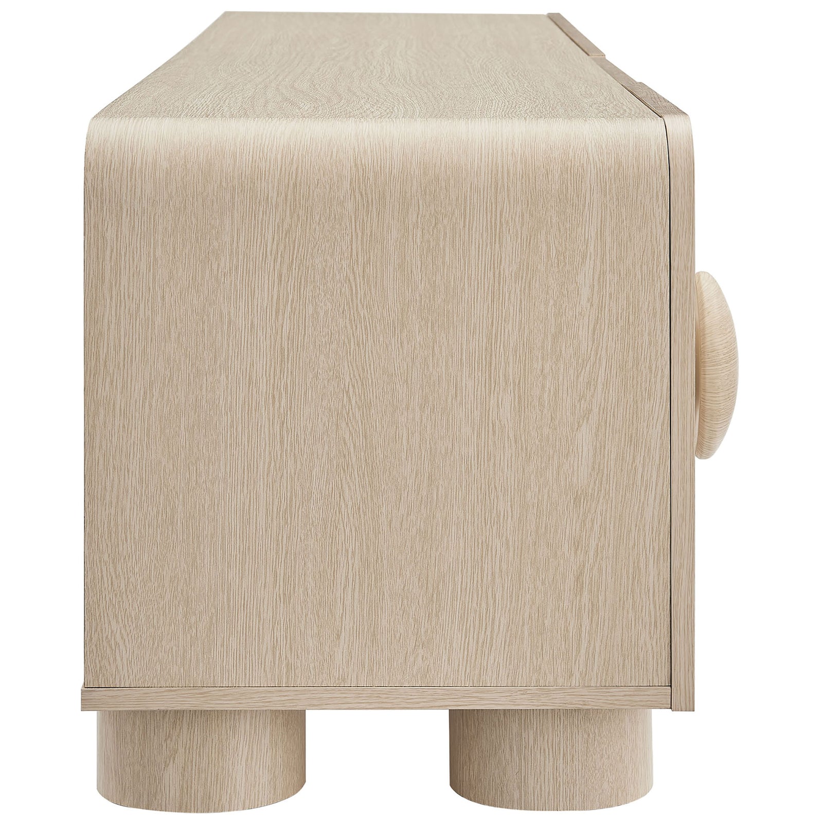 Ash Sonnet TV stand with smooth waterfall edge and sturdy dual cylinder leg supports || EEI-7011-ASH || side_studio