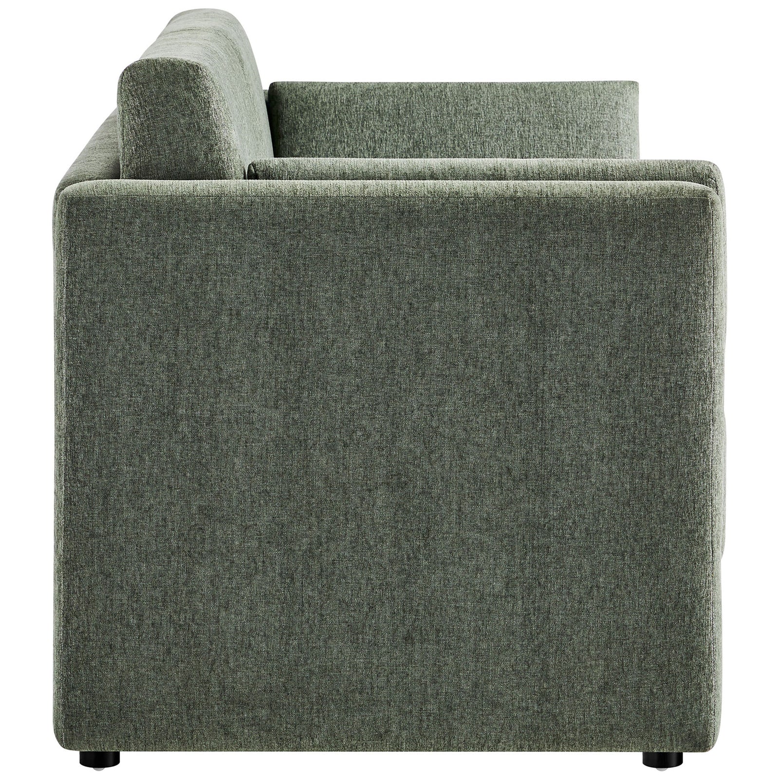 Slim eucalyptus chenille sofa silhouette with clean track arms and compact footprint for small spaces || EEI-7012-EUC || side_studio