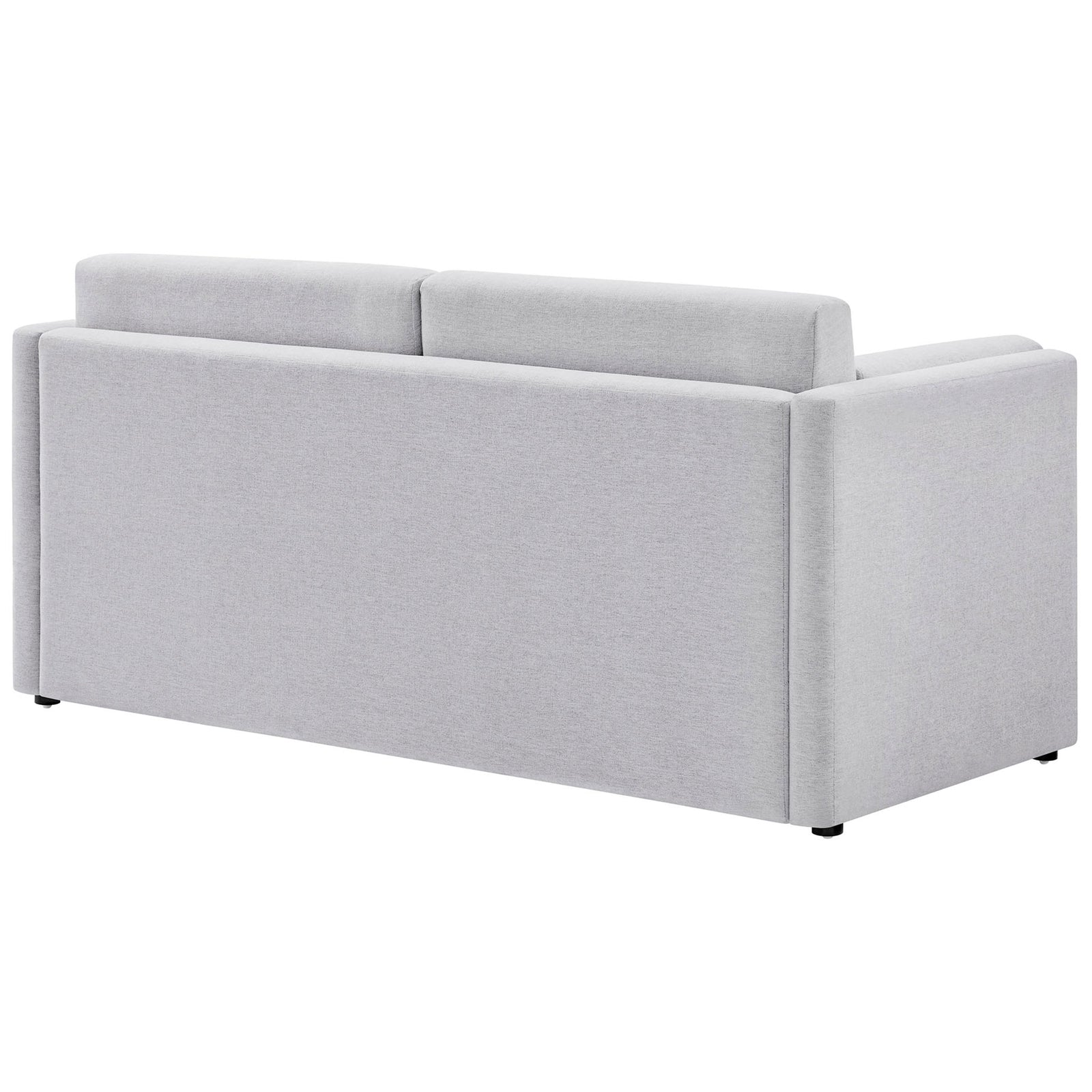 Tailored back and sides create a clean, boxy profile in light gray chenille upholstery || EEI-7012-NPT || back_angle_studio