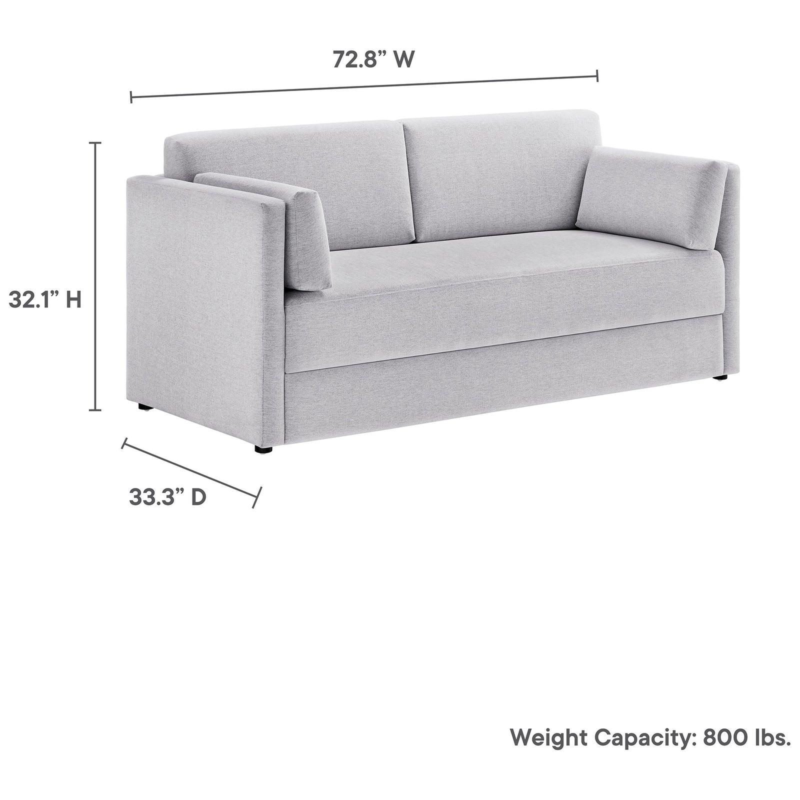 Dimension graphic showing overall width, height, depth, and generous 800 lb weight capacity || EEI-7012-NPT || dimension_studio