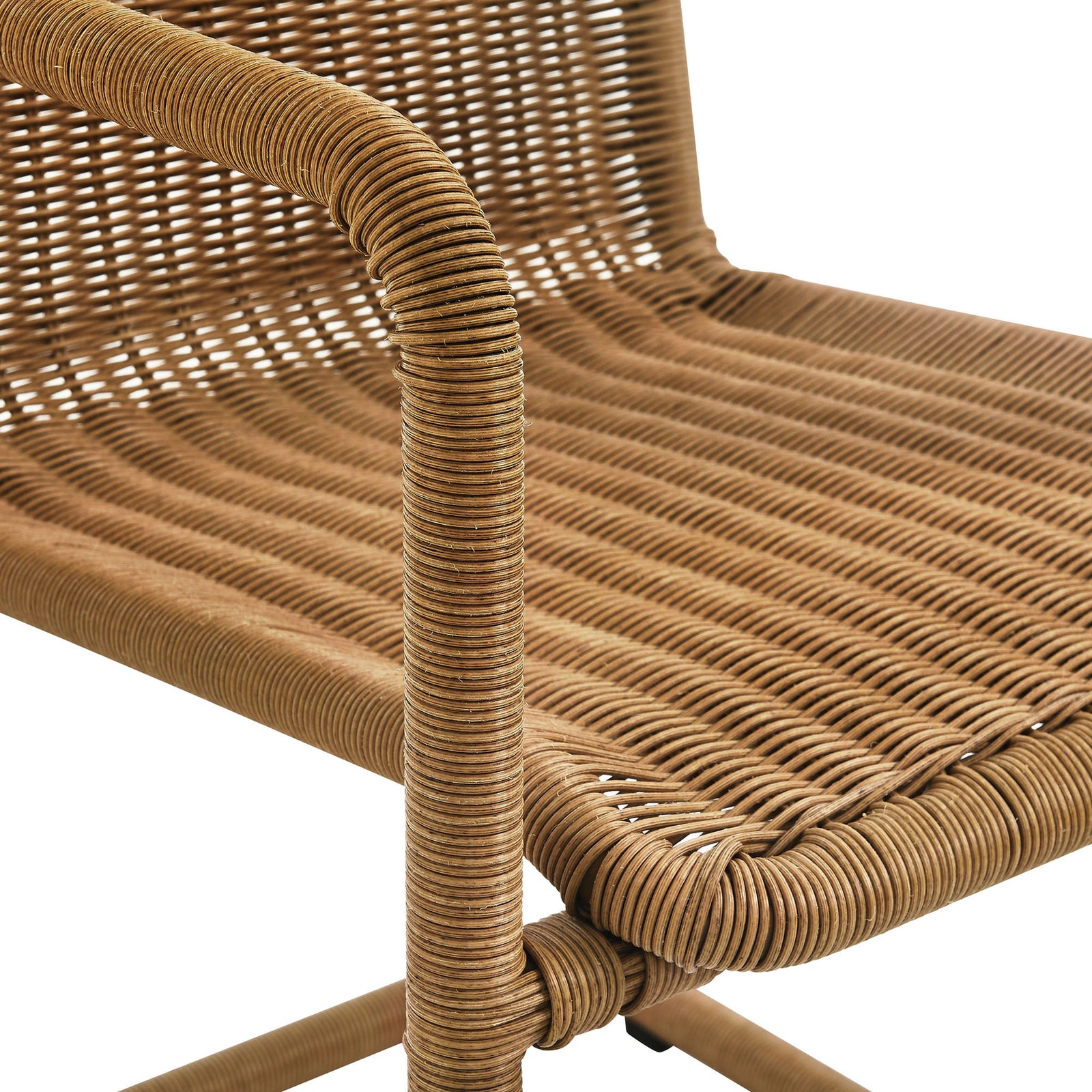Detail of natural wicker seat and arm showing smooth wrapped texture and durable weave || EEI-7014-NAT || detail_studio