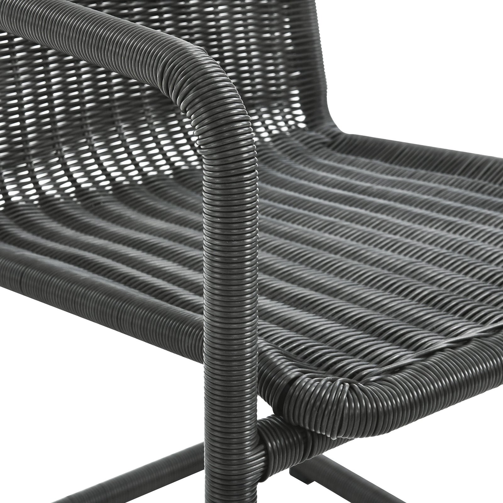 Detail of slate wicker seat and arm showing smooth synthetic rattan texture || EEI-7014-SLA || detail_studio
