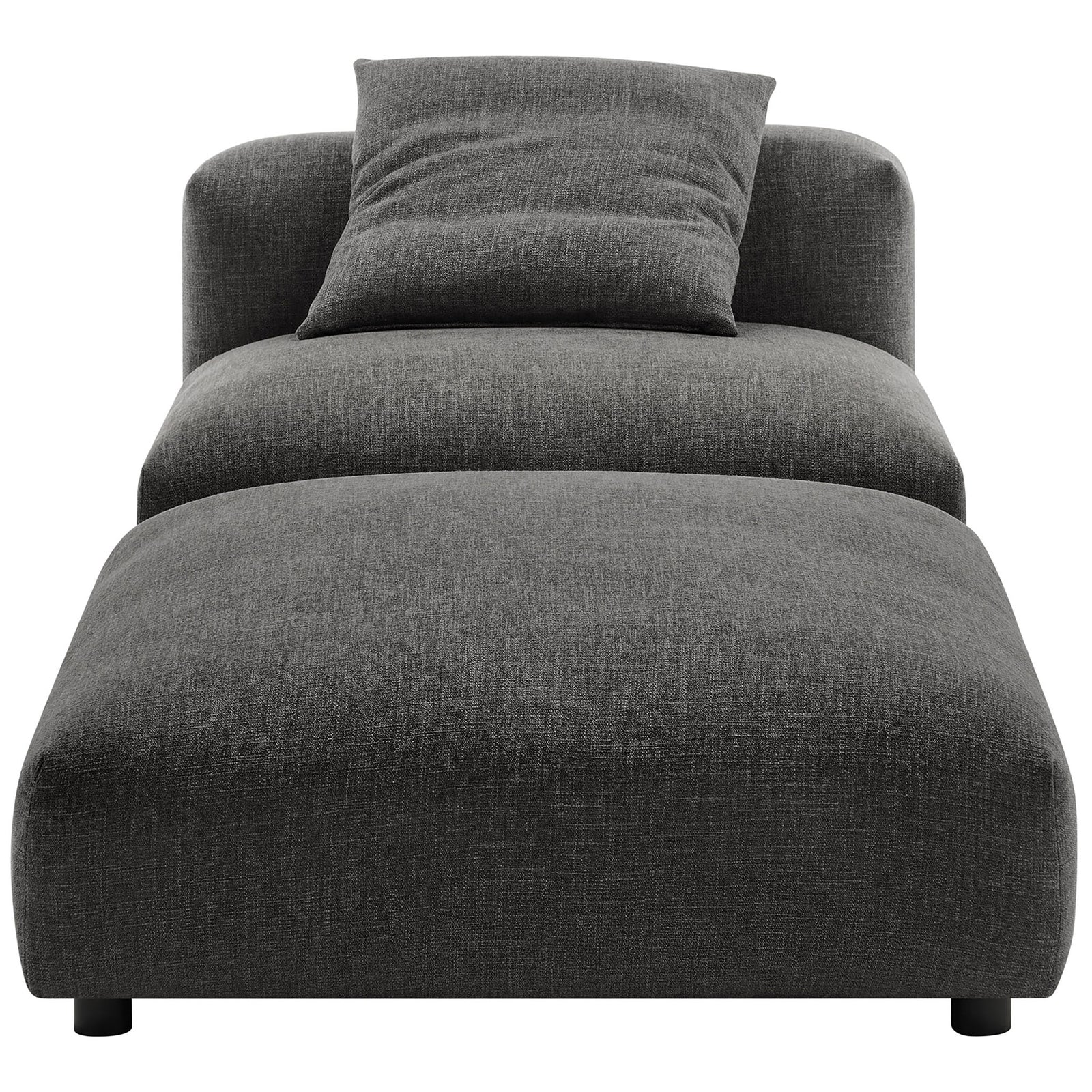 Generously cushioned armless chair with ottoman and pillow in charcoal woven upholstery || EEI-7023-CHA || front_studio