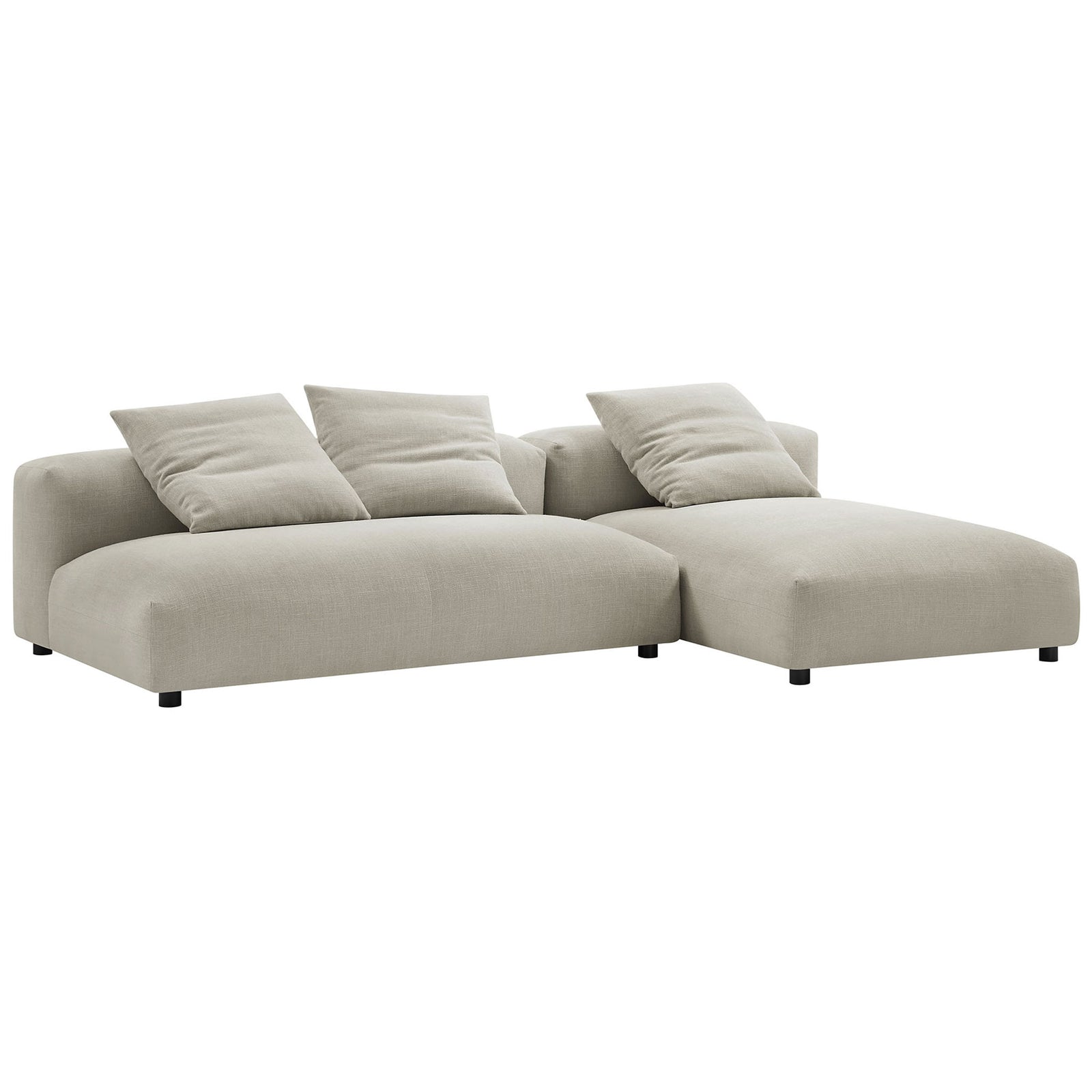Linen modular sectional sofa with chaise and plush accent pillows for relaxed lounging || EEI-7025-LIN || front_angle_studio