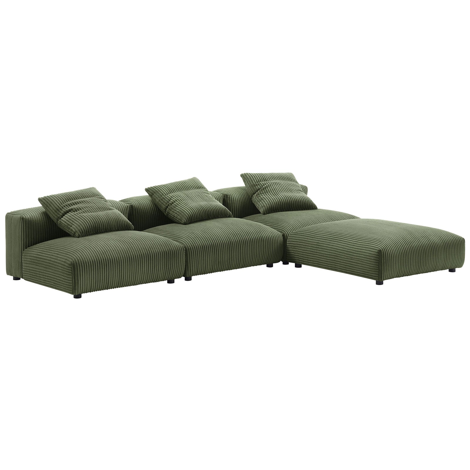 L-shaped fern corduroy modular sectional with chaise lounge configuration || EEI-7026-FRN || front_angle_studio