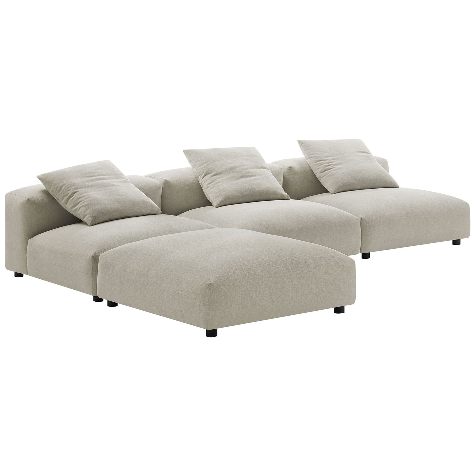Versatile linen sectional with chaise-style modular pieces creating a relaxed, lounge-friendly seating arrangement || EEI-7027-LIN || front_angle_studio