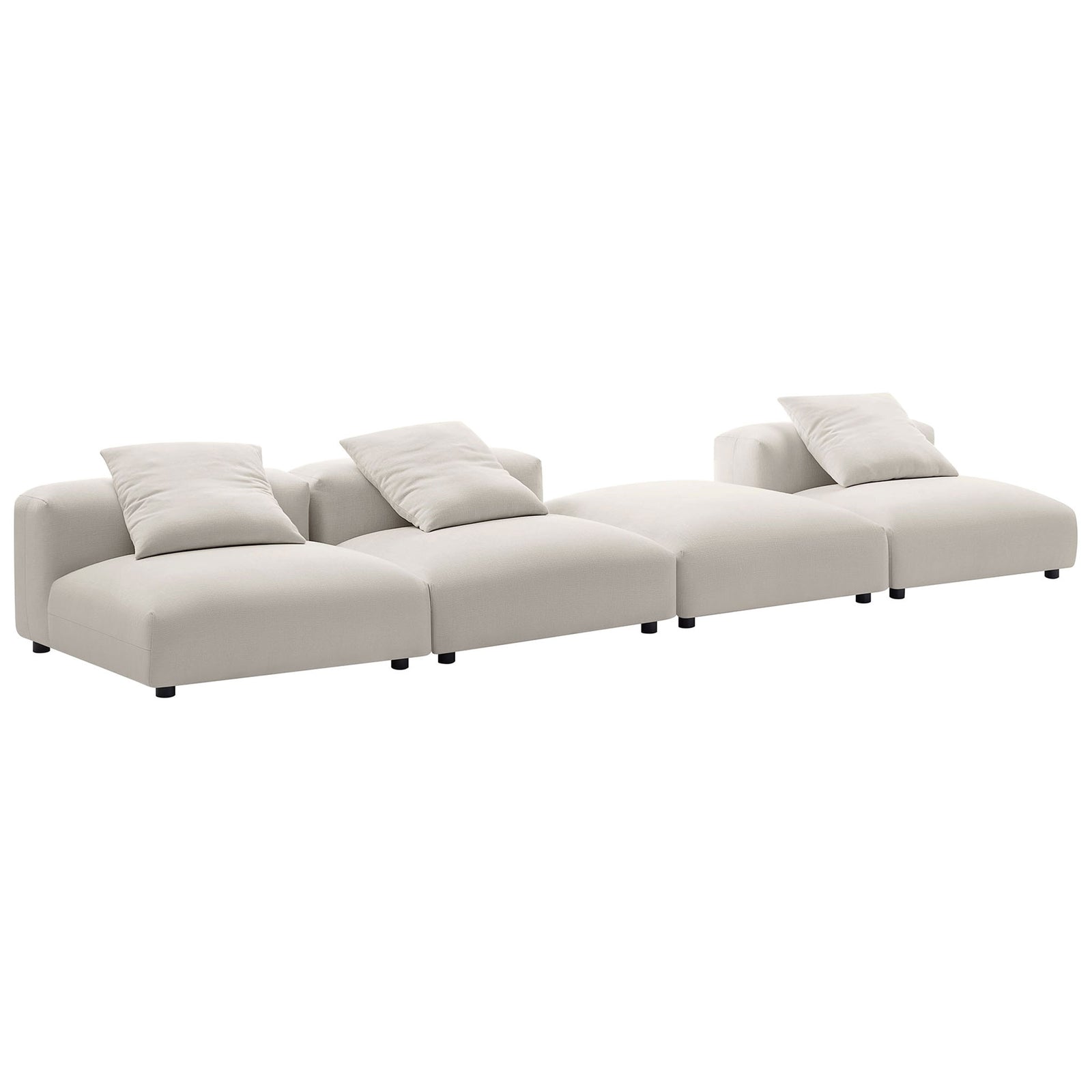 Low-profile four-piece modular sectional in salt fabric with supportive backs and loose pillows || EEI-7027-SAL || front_angle_studio