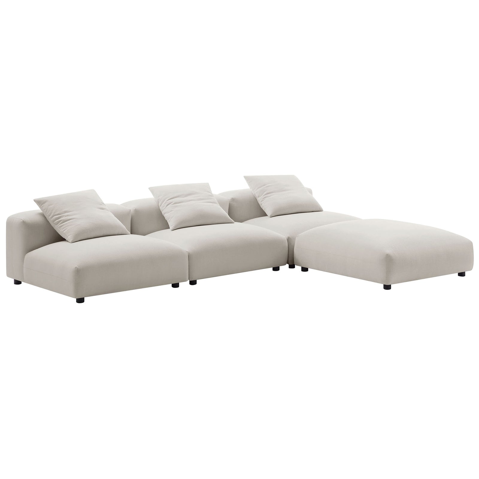 Configurable salt fabric sectional arranged in an L shape with deep seats and matching accent pillows || EEI-7027-SAL || front_angle_studio