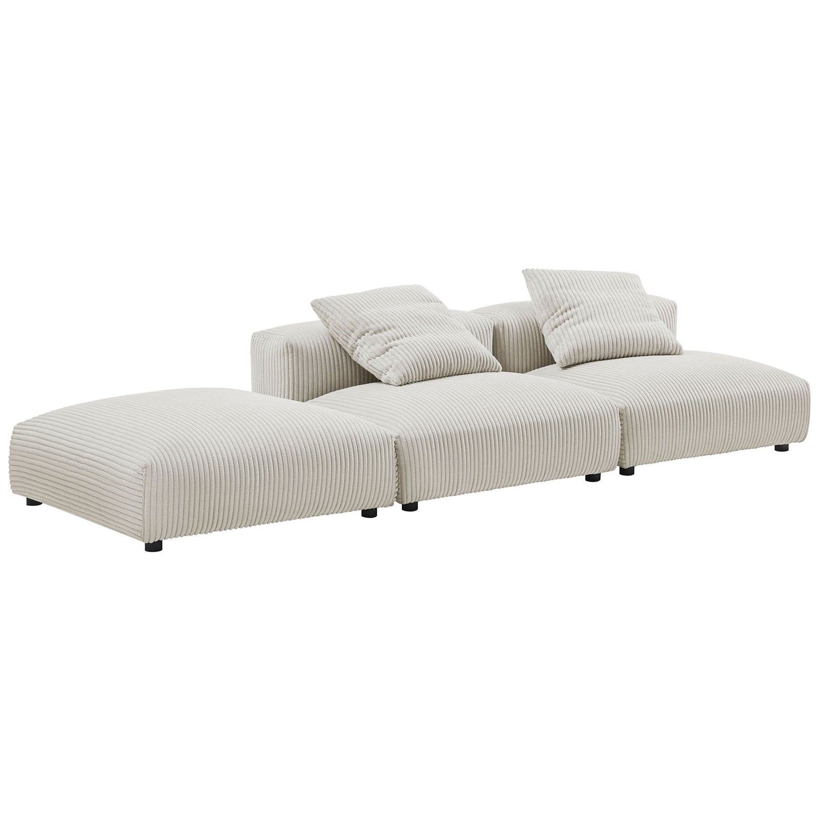 Ribbed corduroy modular sofa showcasing plush channel tufting and spacious seating in almond || EEI-7028-ALM || front_angle_studio