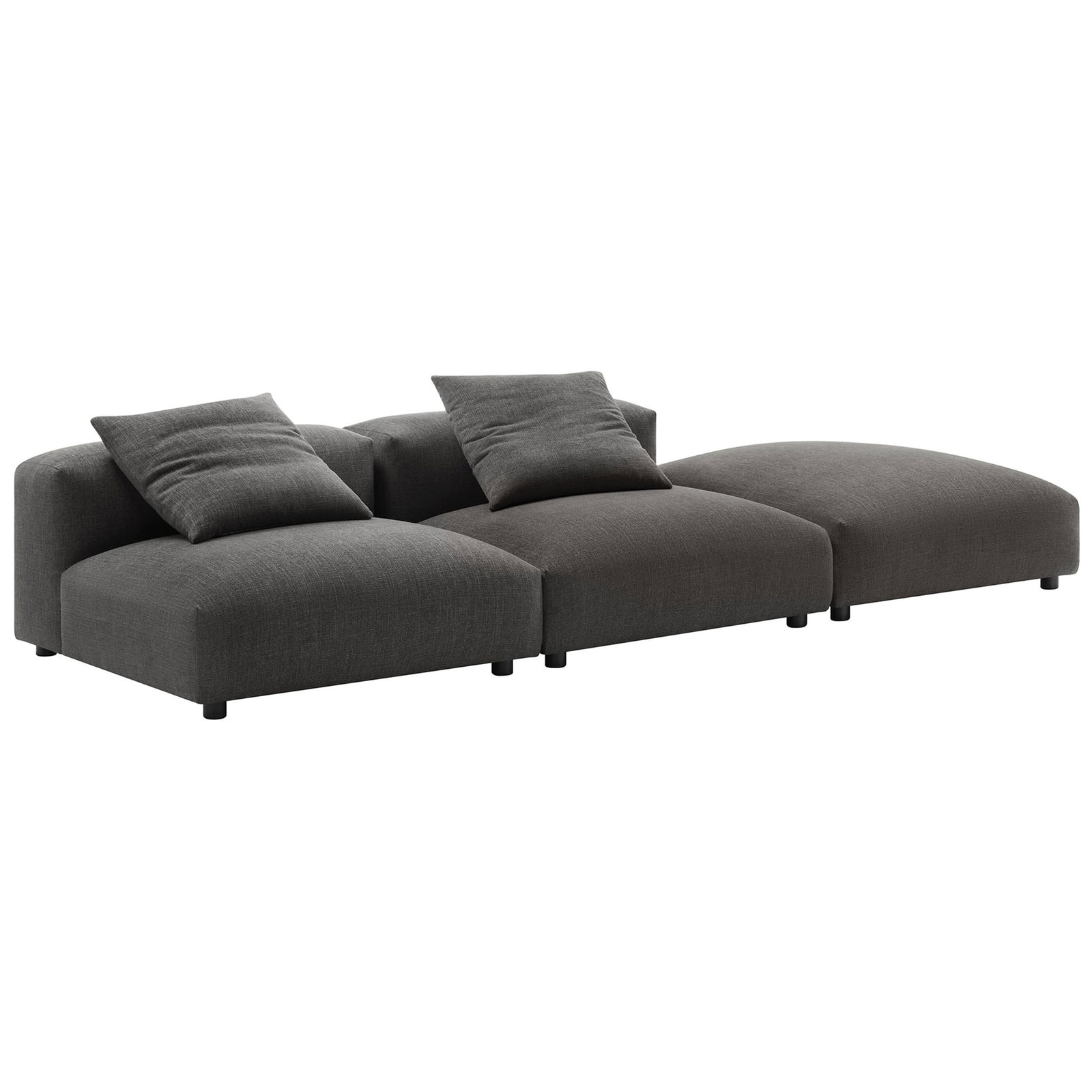 Charcoal modular sectional displaying a versatile three-piece layout with oversized cushioned seats || EEI-7029-CHA || front_angle_studio