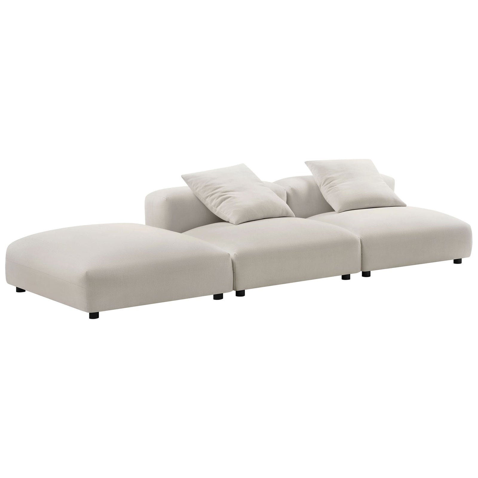 Modern three-piece sectional in salt upholstery with clean curves and generously padded cushions || EEI-7029-SAL || front_angle_studio
