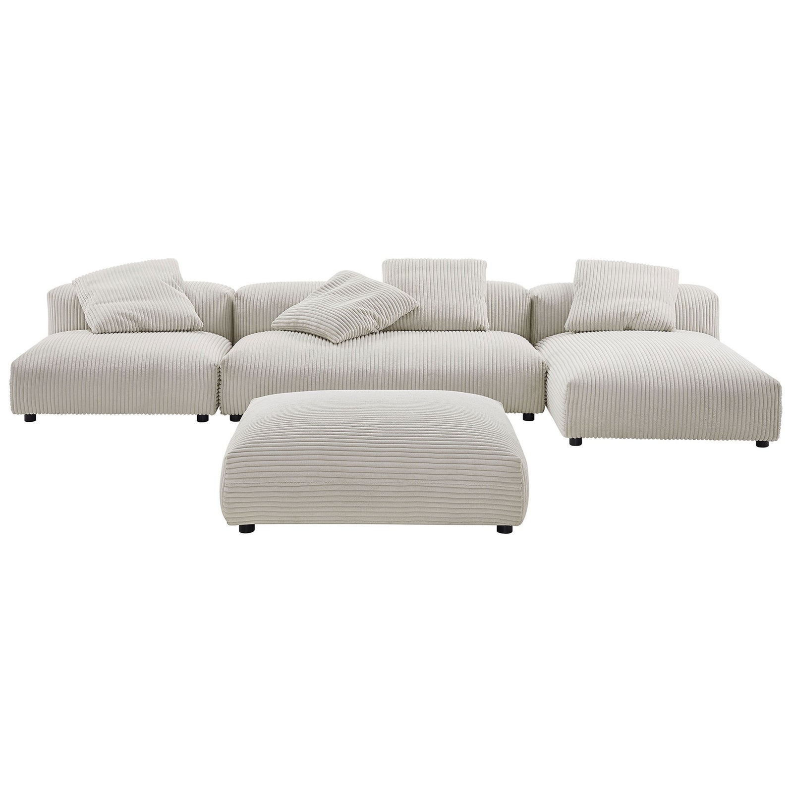 Oversized almond corduroy sectional sofa with ottoman and generous pillows for sprawling comfort || EEI-7032-ALM || front_studio