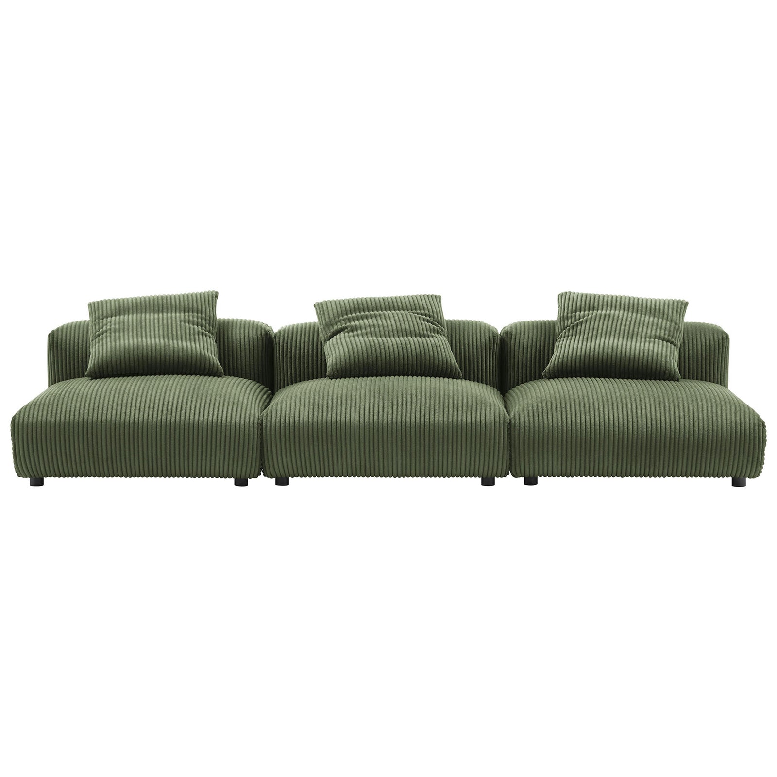 Low-profile fern corduroy 3-piece modular sofa with wide seats and layered channel texture || EEI-7034-FRN || front_multi_studio