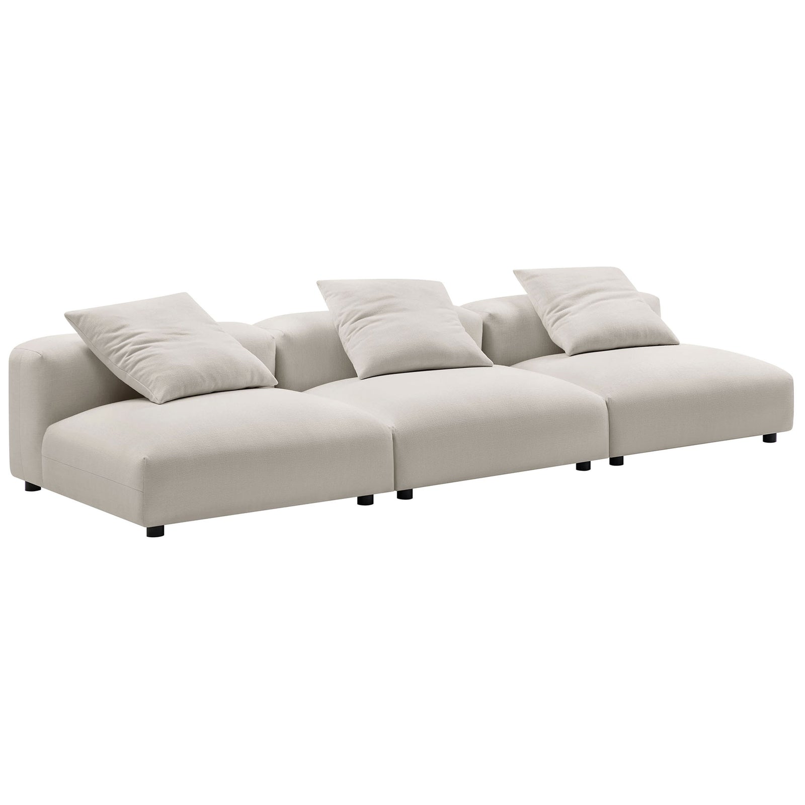 Solace 3-piece modular sofa in salt fabric with three armless seats and plush back pillows || EEI-7035-SAL || front_angle_studio