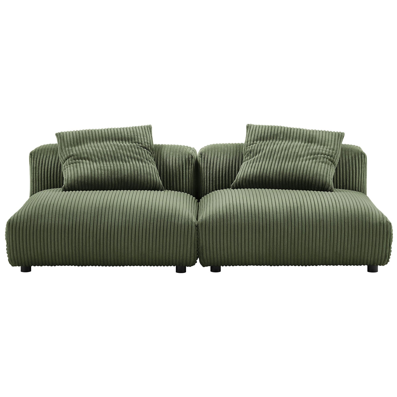 Fern green corduroy modular sofa with deep seats and oversized back pillows for relaxed lounging || EEI-7036-FRN || front_studio