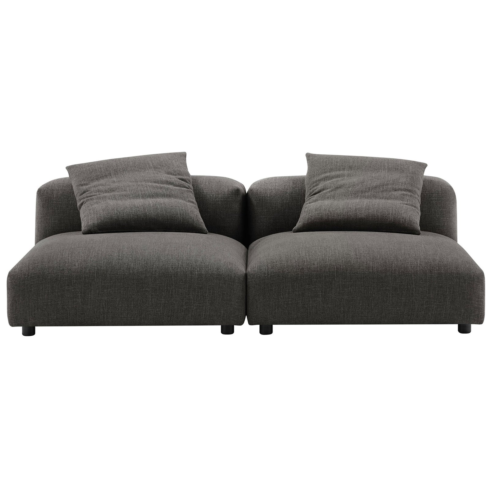 Plush charcoal 2-piece modular sofa with wide armless cushions and two supportive accent pillows || EEI-7037-CHA || front_multi_studio