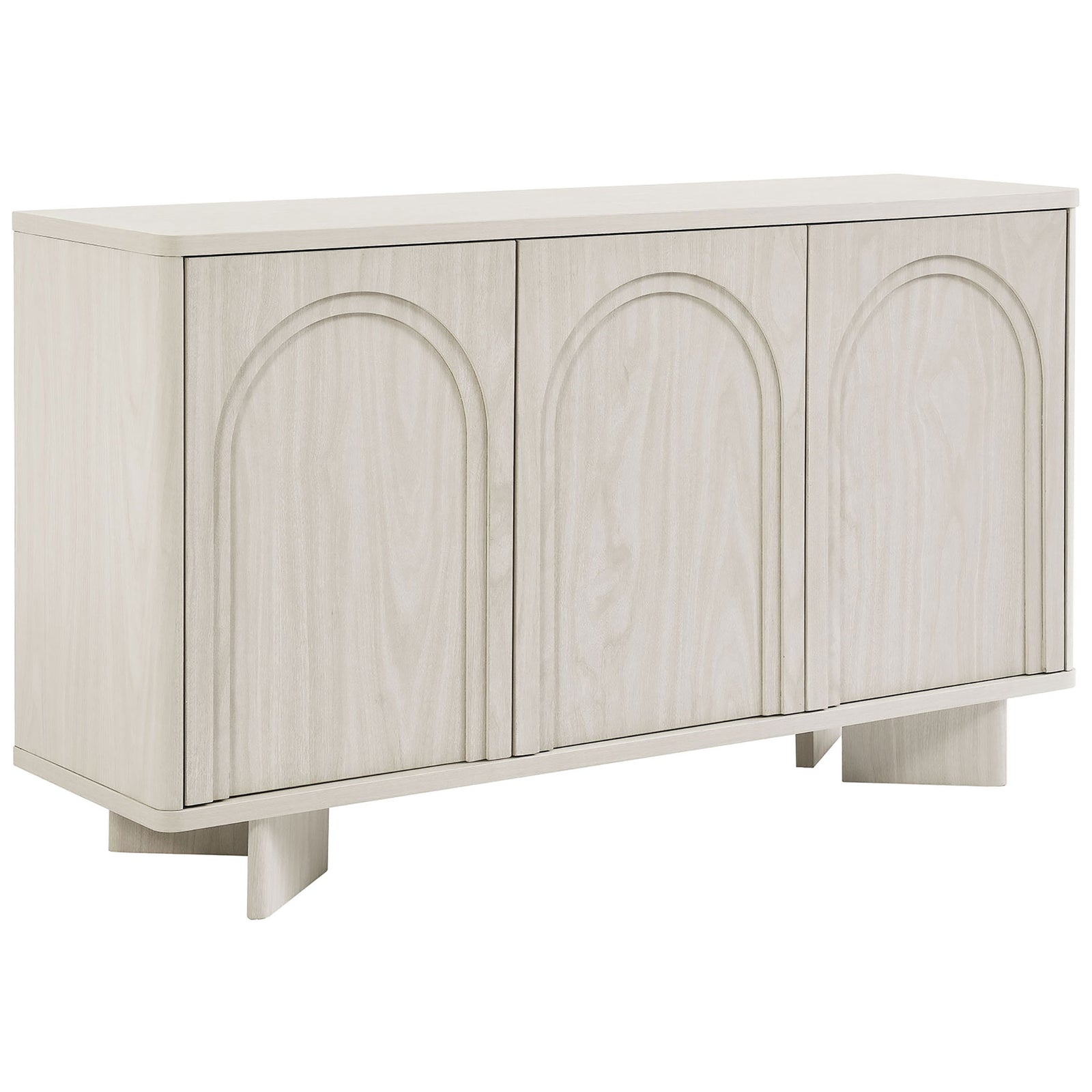 White wash three-door sideboard with arched panel fronts and sculpted block legs || EEI-7039-WWA || front_angle_studio