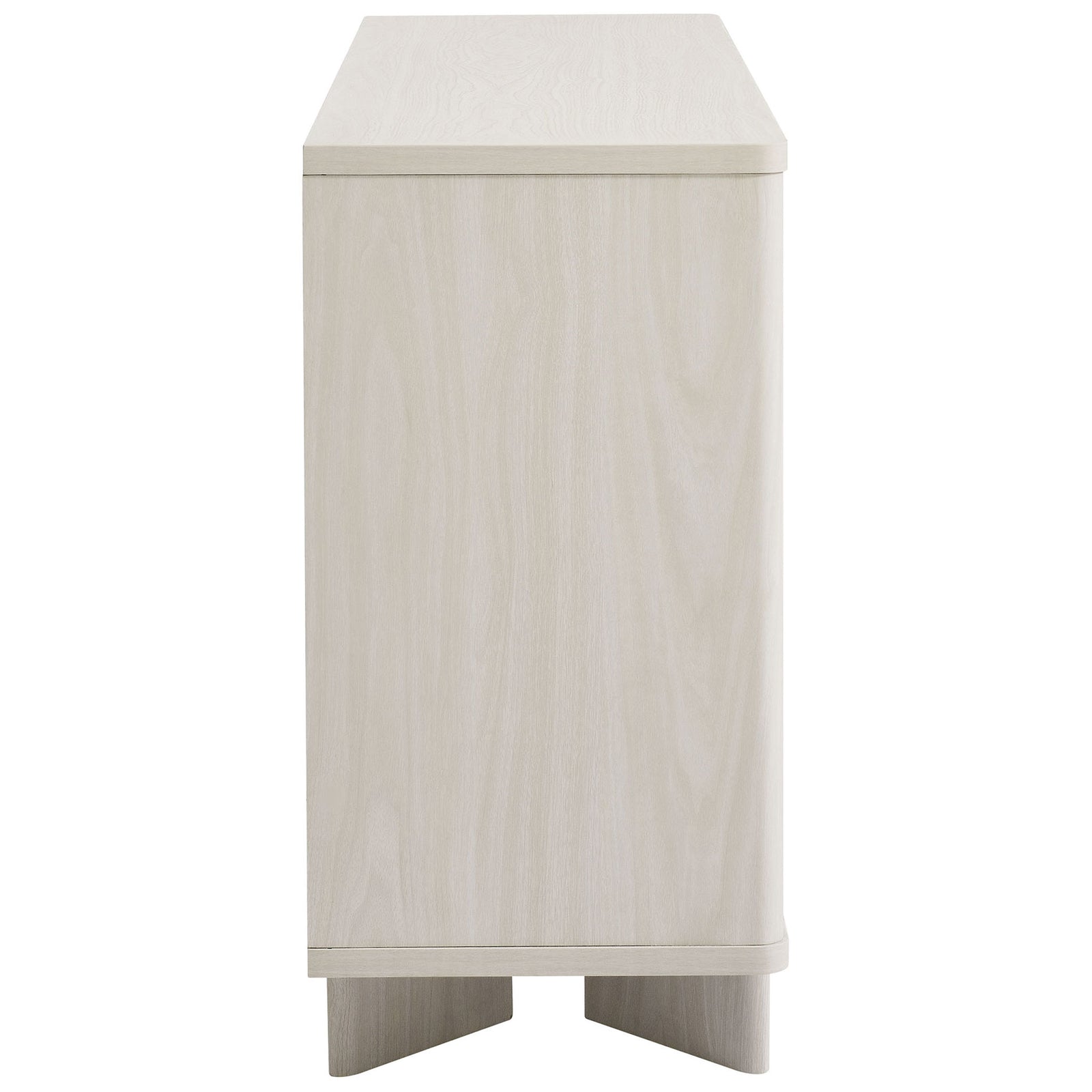 Slim profile of the white wash Flux sideboard showcasing smooth wood grain finish || EEI-7039-WWA || side_studio