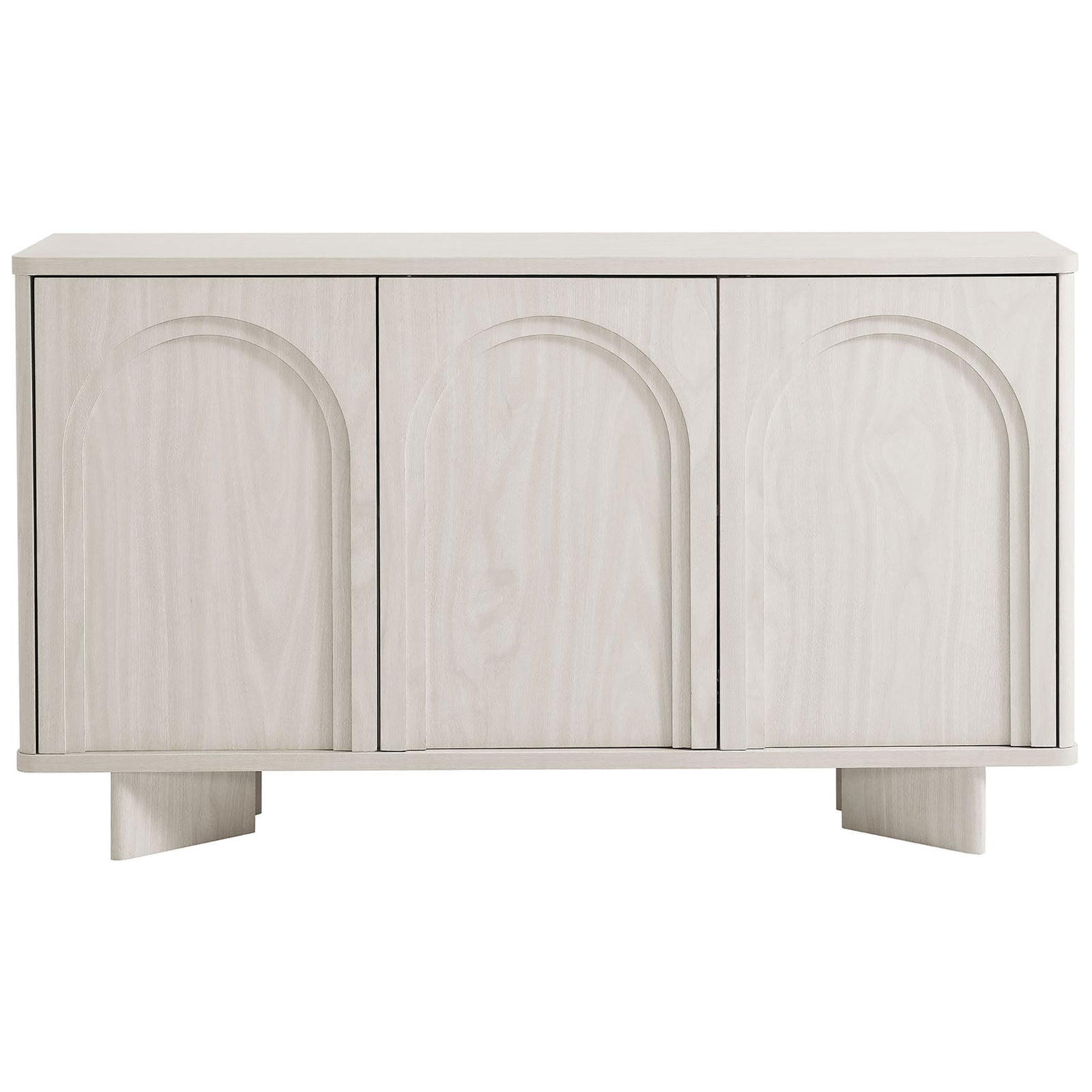 Modern white wash sideboard with three arched doors and minimalist plinth base || EEI-7039-WWA || front_studio