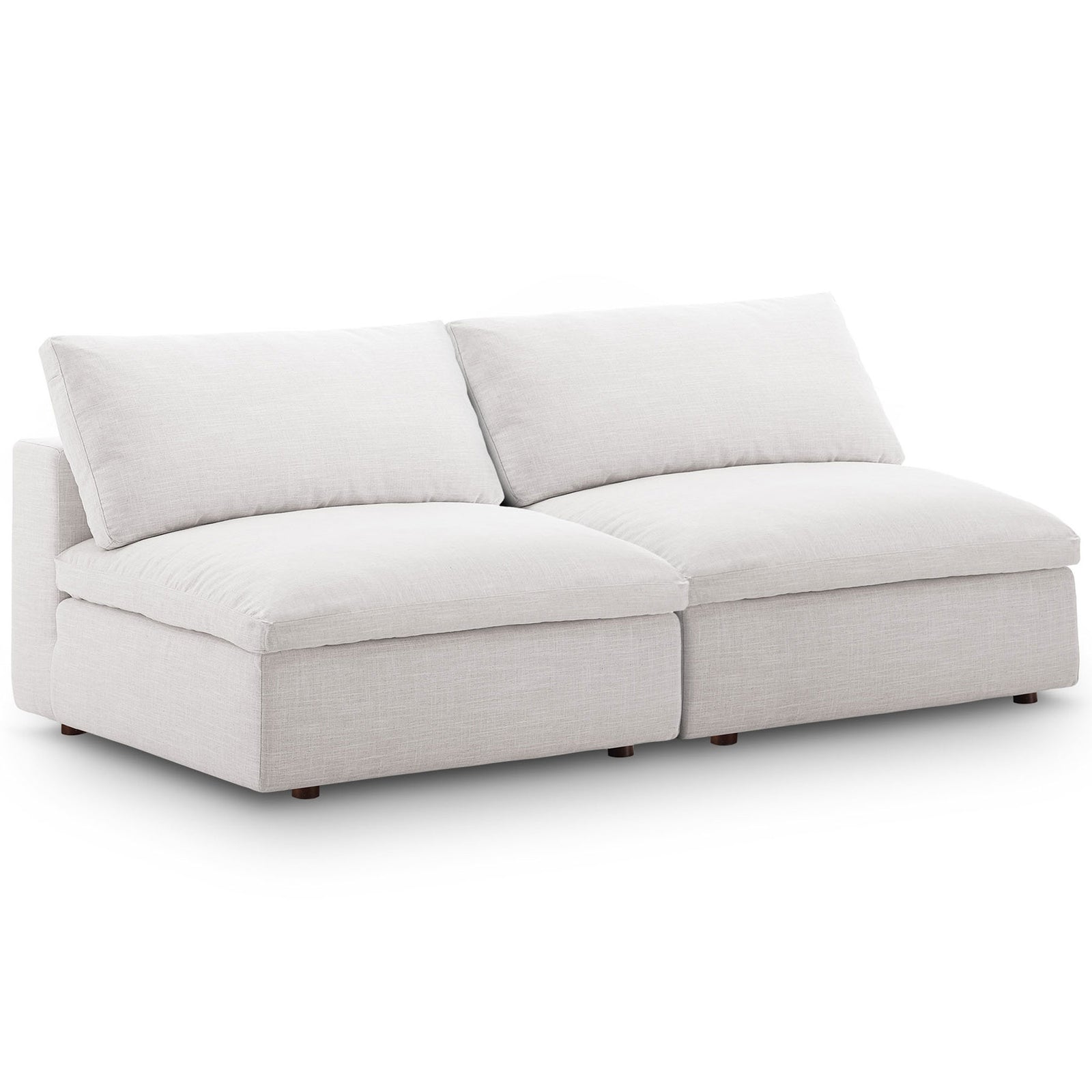 Beige modular armless loveseat with ultra plush cushions and clean lines for relaxed modern lounging || EEI-7042-BEI || front_angle_studio