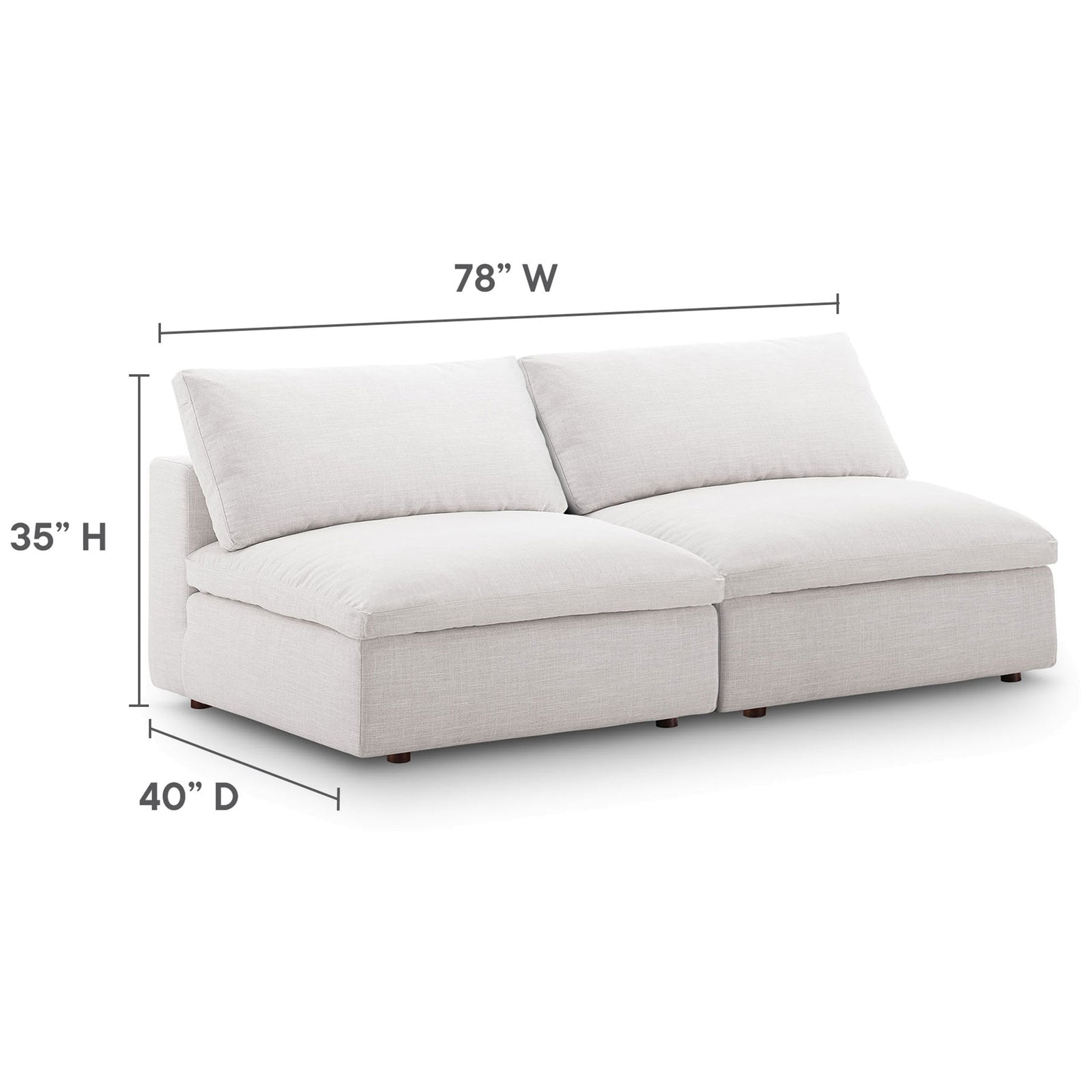 Dimension diagram of beige modular loveseat measuring 78 inches wide, 40 inches deep, and 35 inches high || EEI-7042-BEI || dimension_studio