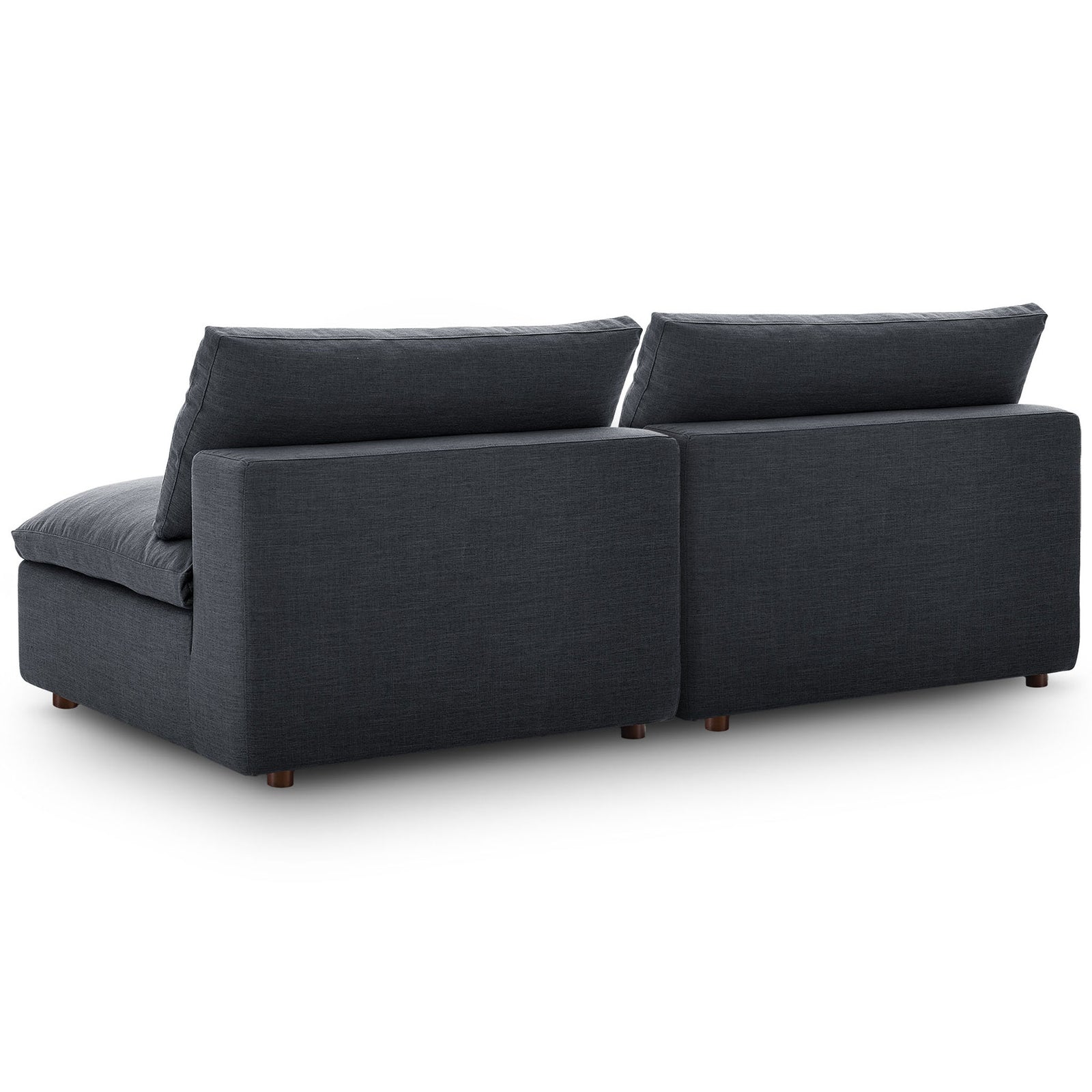 Gray Commix armless loveseat featuring a low profile back and tailored upholstery || EEI-7042-GRY || back_angle_studio