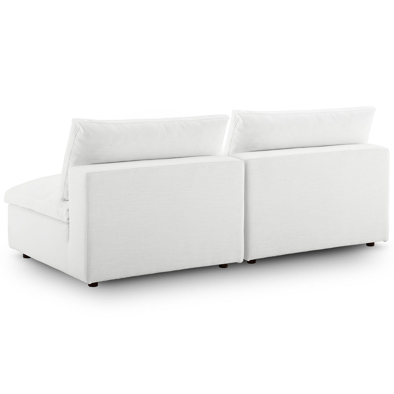 White Commix armless loveseat with a clean-lined back profile and low, modern silhouette for minimalist spaces || EEI-7042-WHI || back_angle_studio