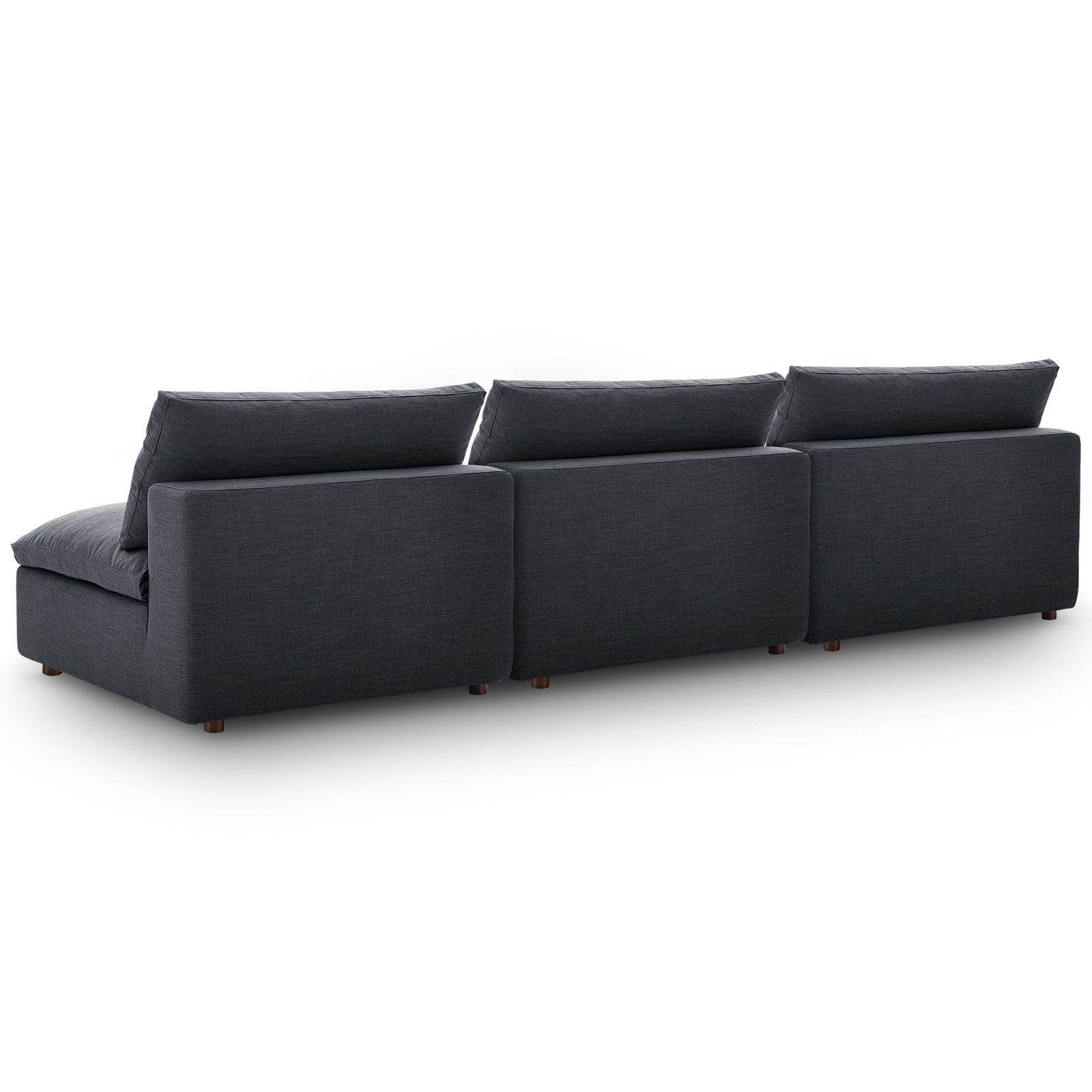 Gray modular sectional sofa displaying the clean upholstered back panels and compact low rise feet for a finished look || EEI-7043-GRY || back_angle_studio