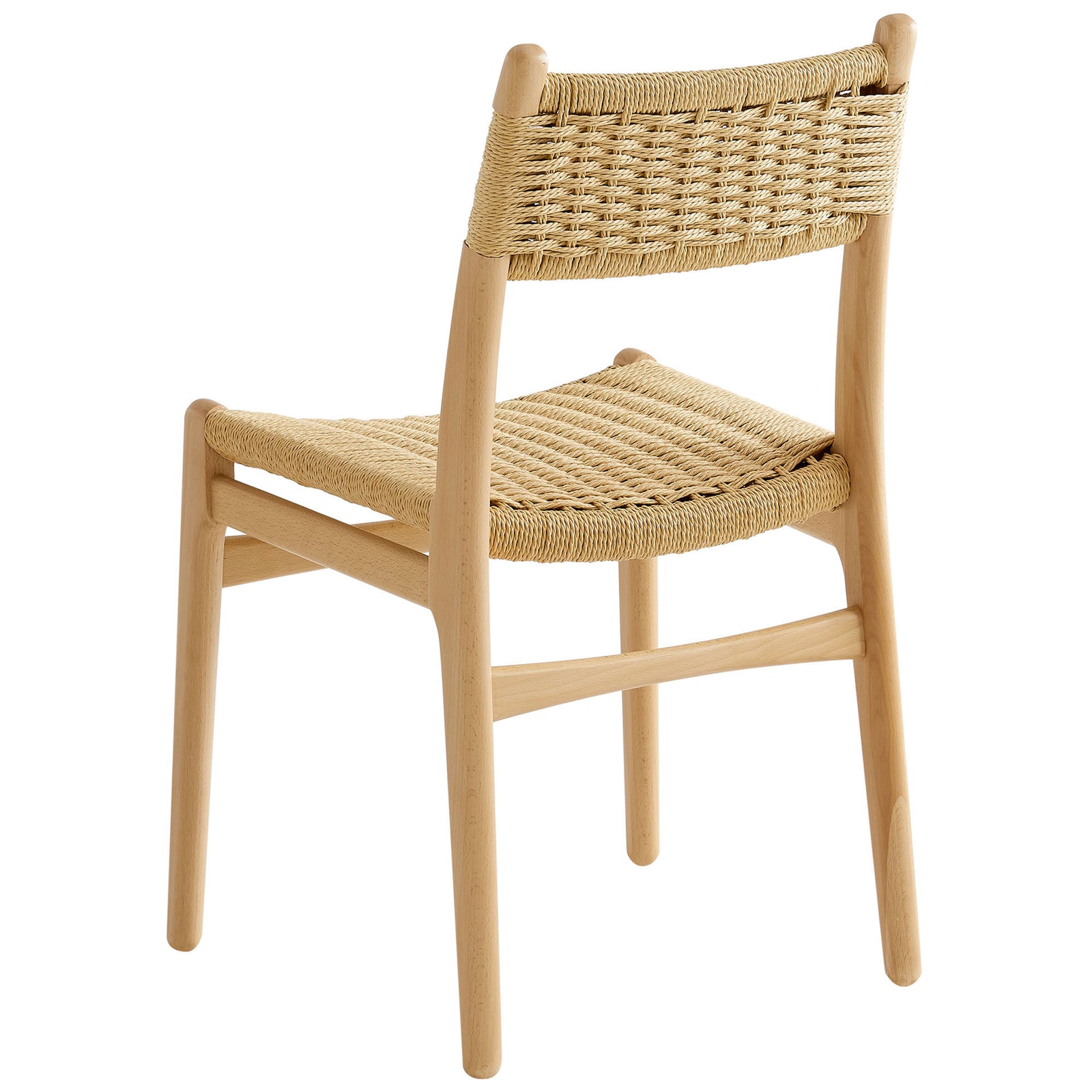 Textured rope backrest and contoured wood frame bring artisanal detail to this natural dining chair. || EEI-7044-NAT-NAT || back_angle_studio