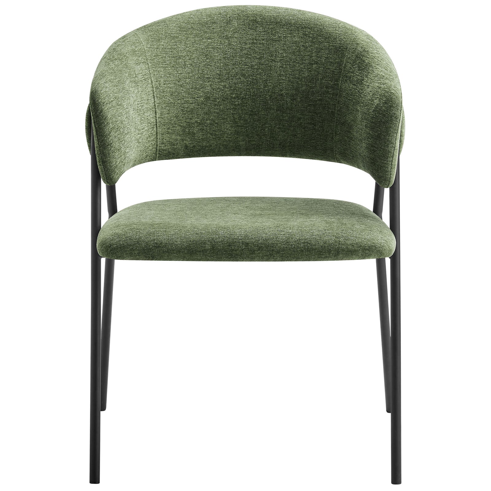 Green heathered chenille dining chair with open back design and supportive cushioned seat on black metal legs || EEI-7045-EUC-BLK || front_studio