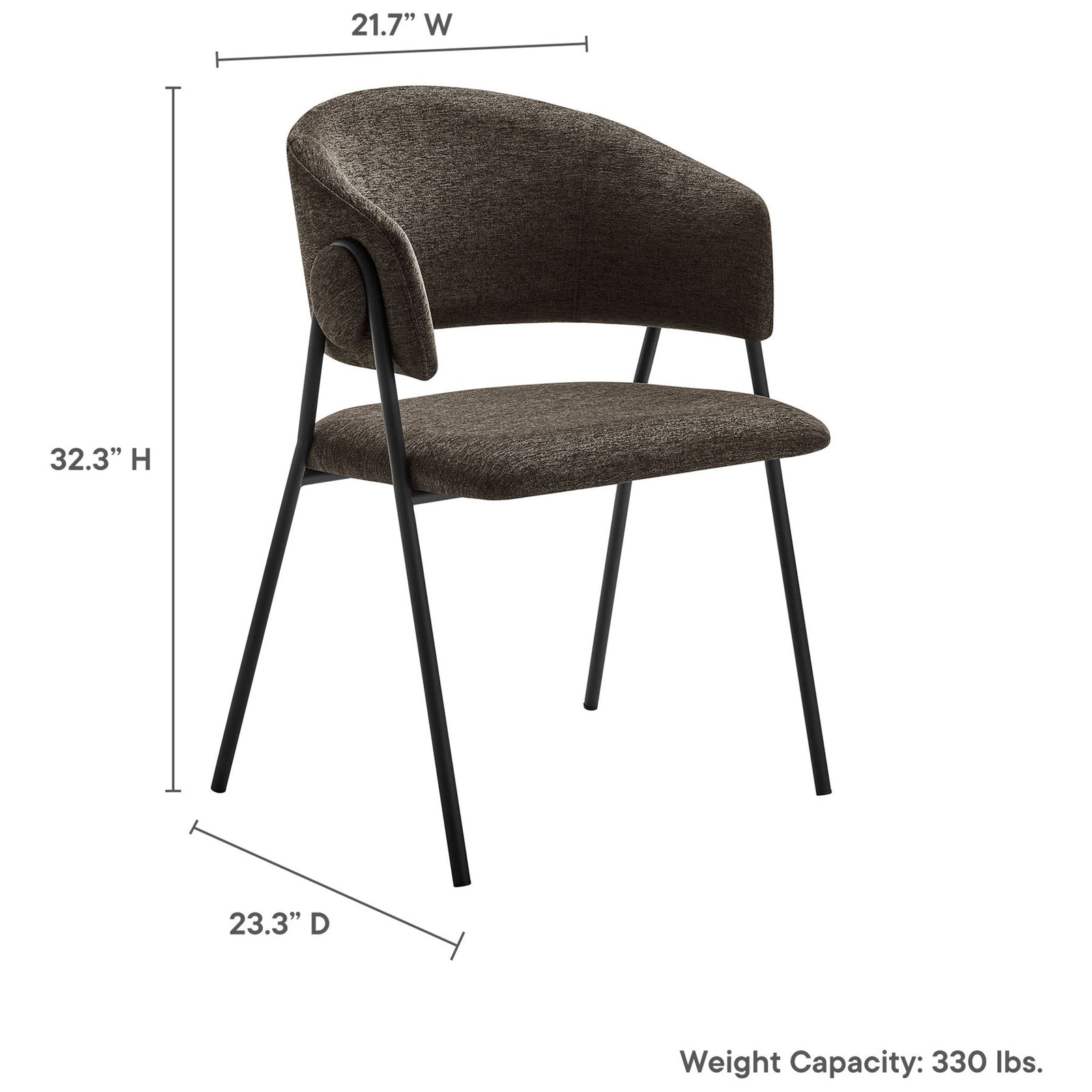 Nella java black dining chair dimensions and 330 pound weight capacity for versatile seating spaces || EEI-7045-JAV-BLK || dimension_studio