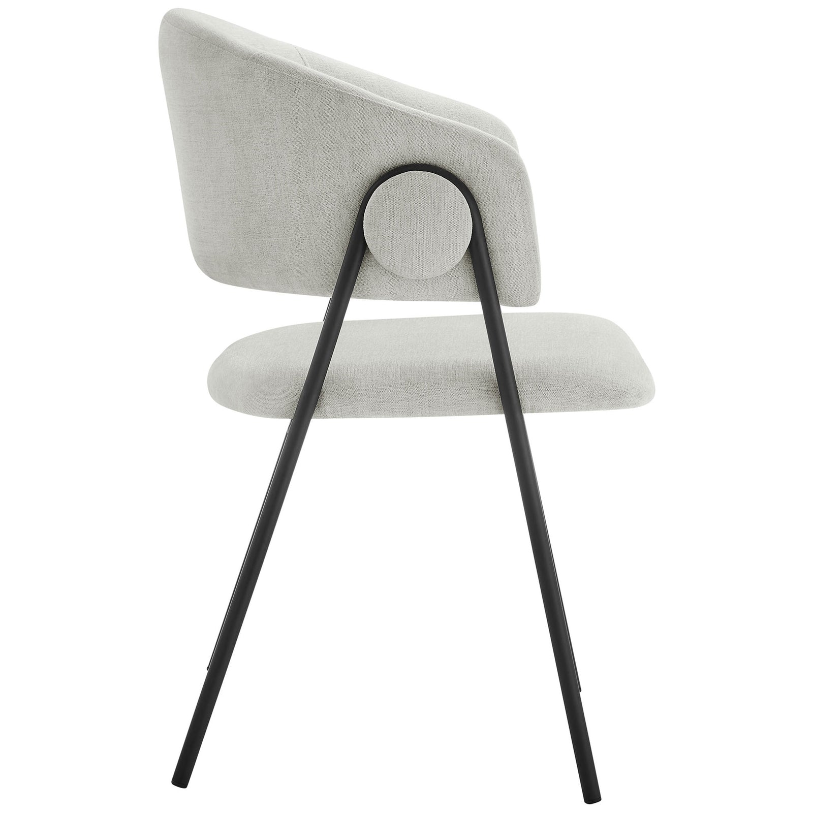 Upholstered dining chair featuring a sleek round accent button and splayed black metal legs || EEI-7045-NPT-BLK || side_studio