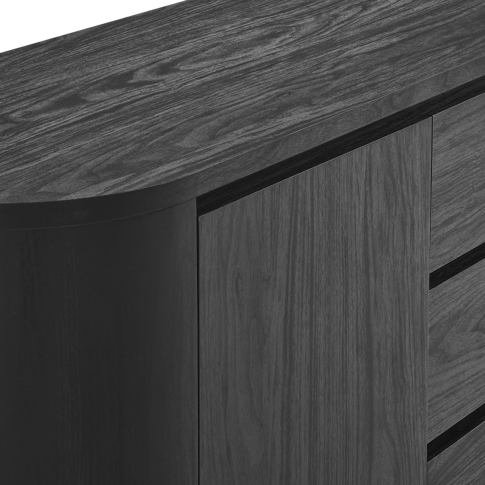 Black wood grain laminate surface highlights the durable, easy-care finish of this modern sideboard || EEI-7050-BLK || swatch_studio