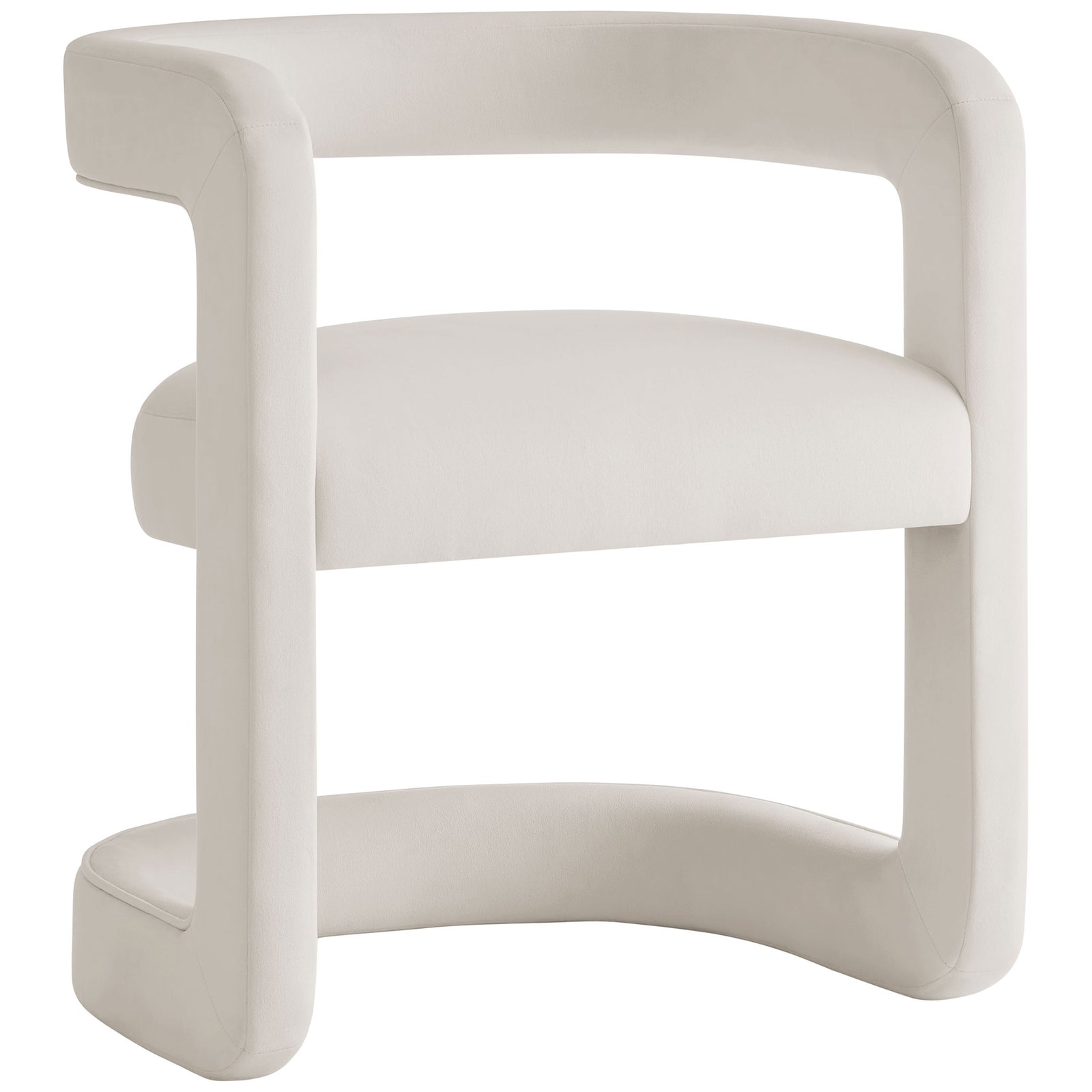 Curved barrel dining chair in alabaster performance velvet with plush, supportive seat. || EEI-7052-ALA || front_angle_studio
