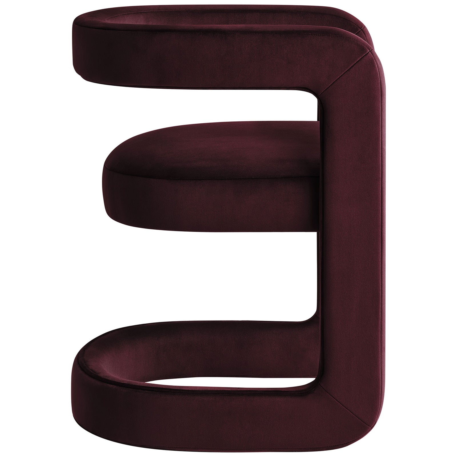 Sculpted open frame and floating seat design define the sleek profile of the Winslow mulberry velvet dining chair. || EEI-7052-MUL || side_studio