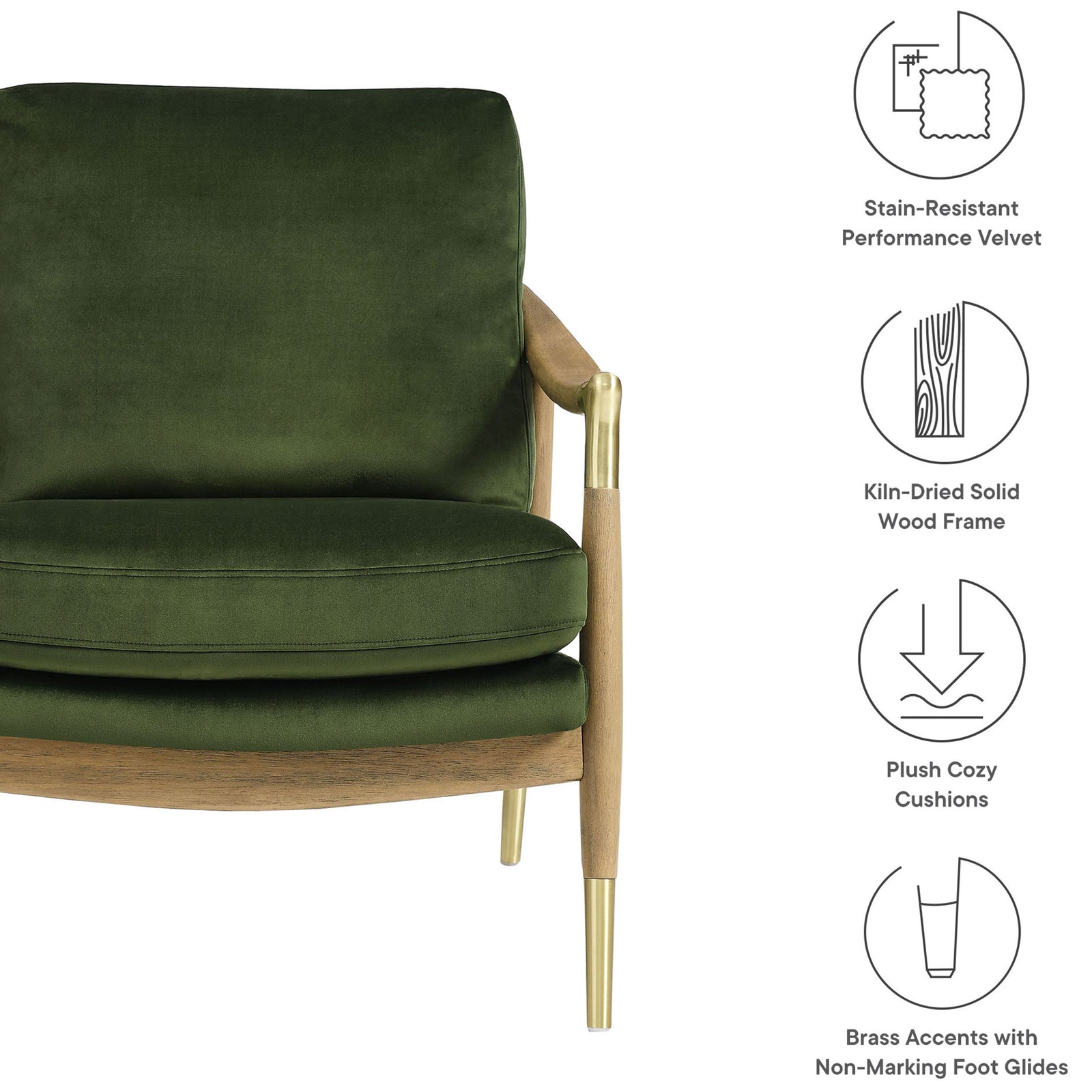 Performance velvet, kiln-dried wood frame, plush cushions, and non-marking brass-accented feet || EEI-7056-MOG-WAL || callout_studio